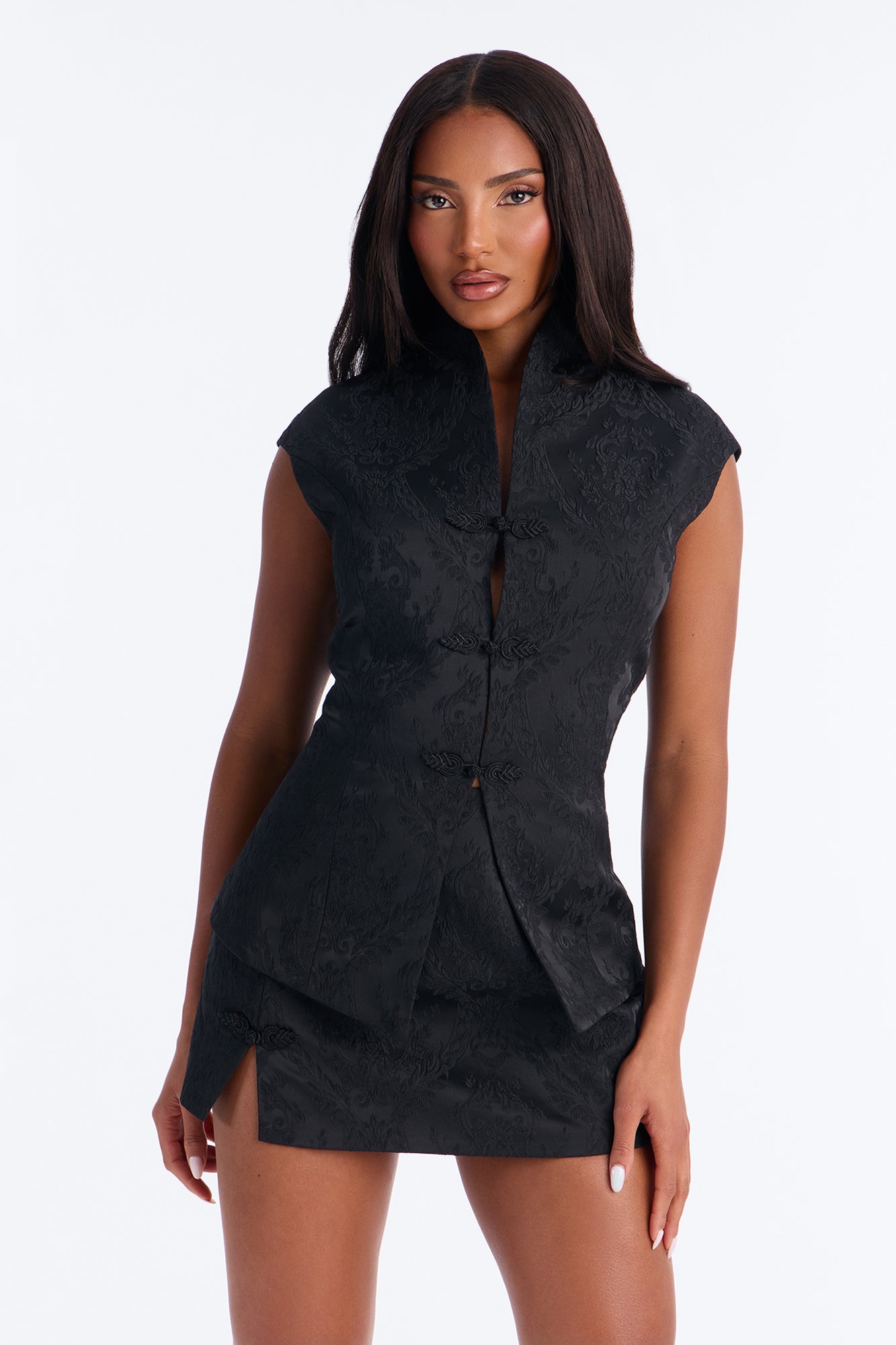 Lucia Jacquard Skirt Set - Black