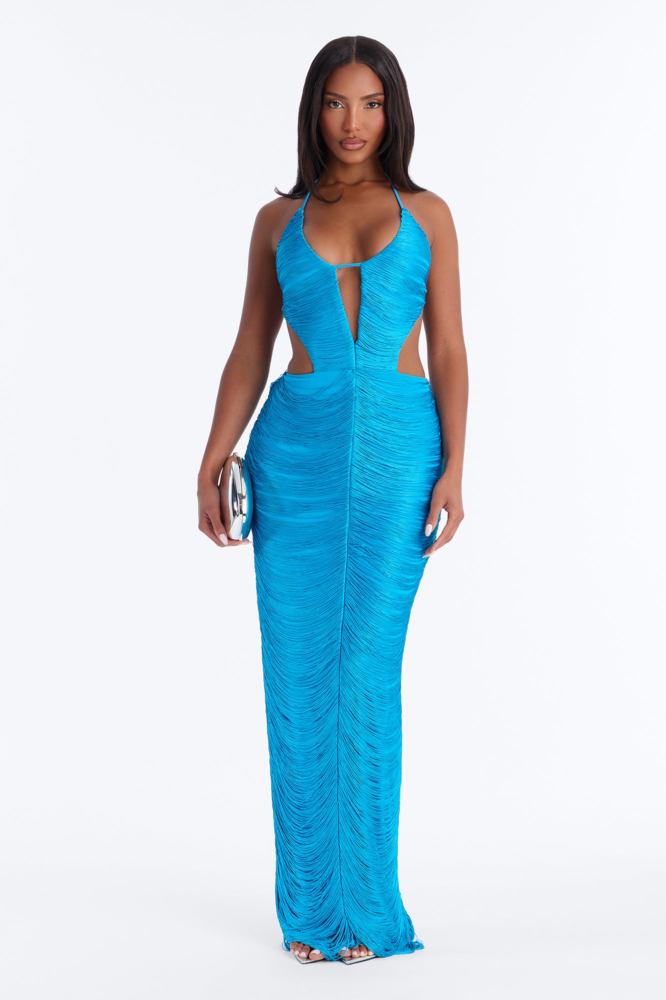 Came To Party Fringe Maxi Dress - Aqua