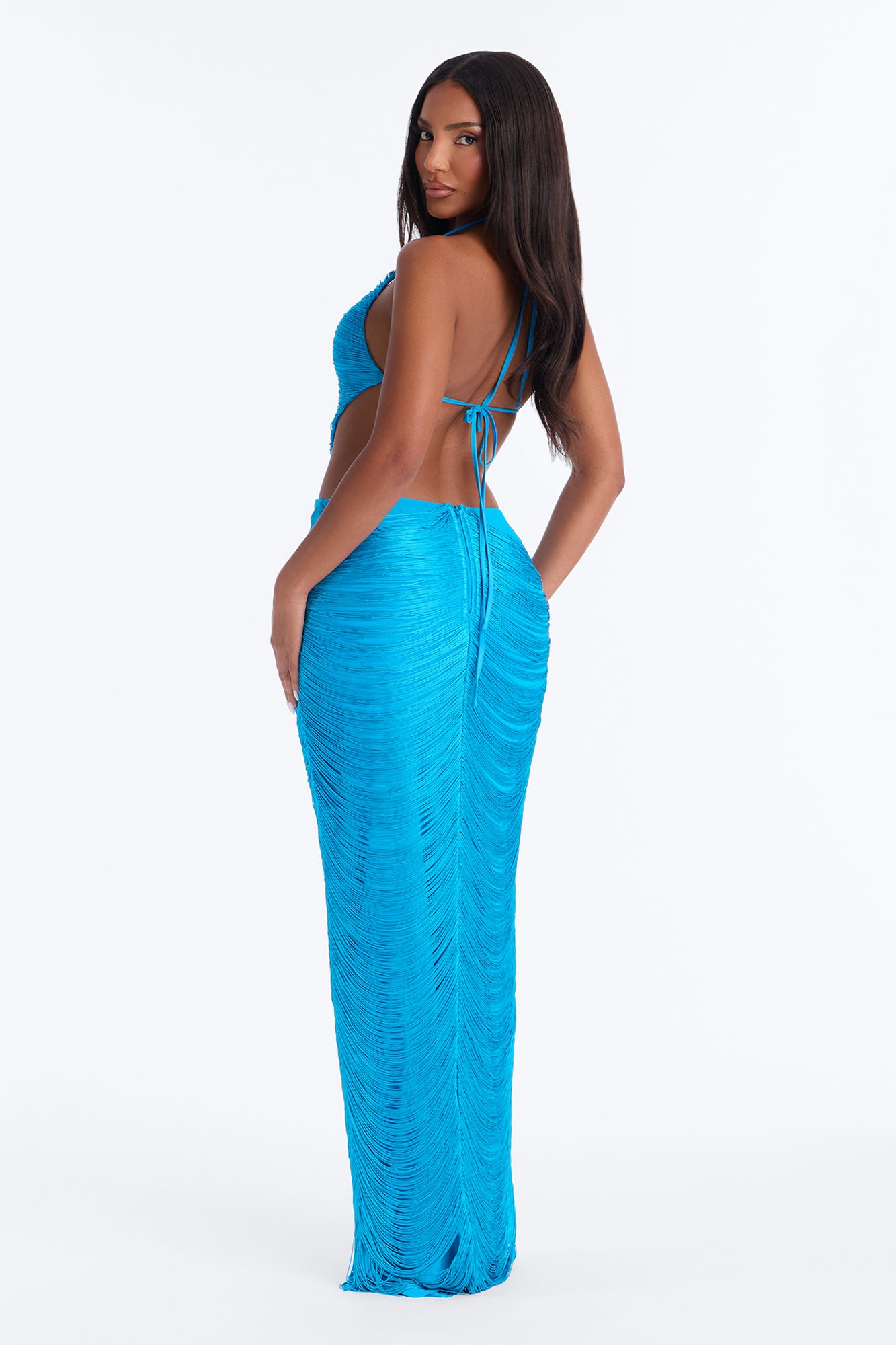 Came To Party Fringe Maxi Dress - Aqua