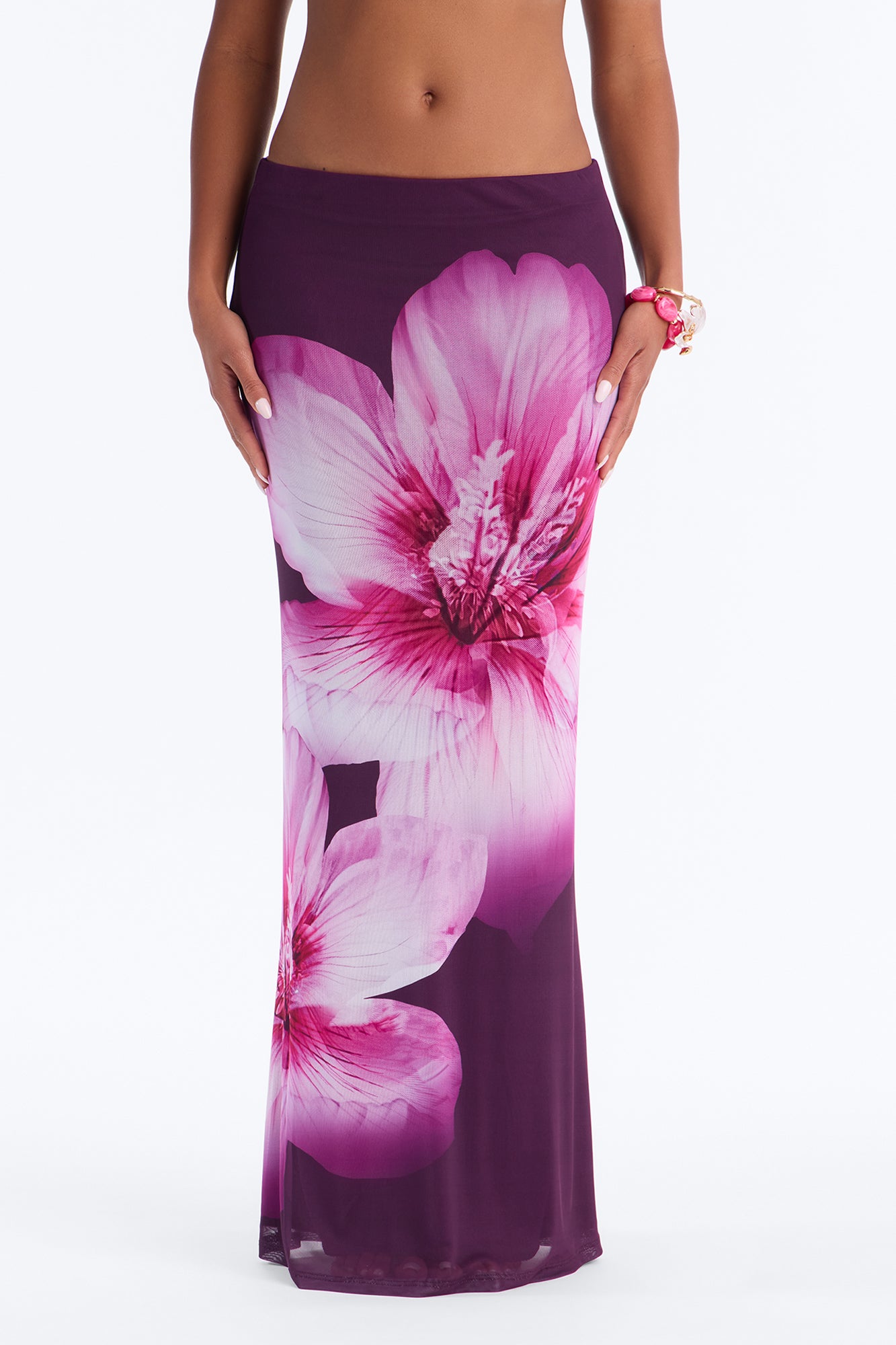 Isla Floral Mesh Maxi Skirt - Purple/combo