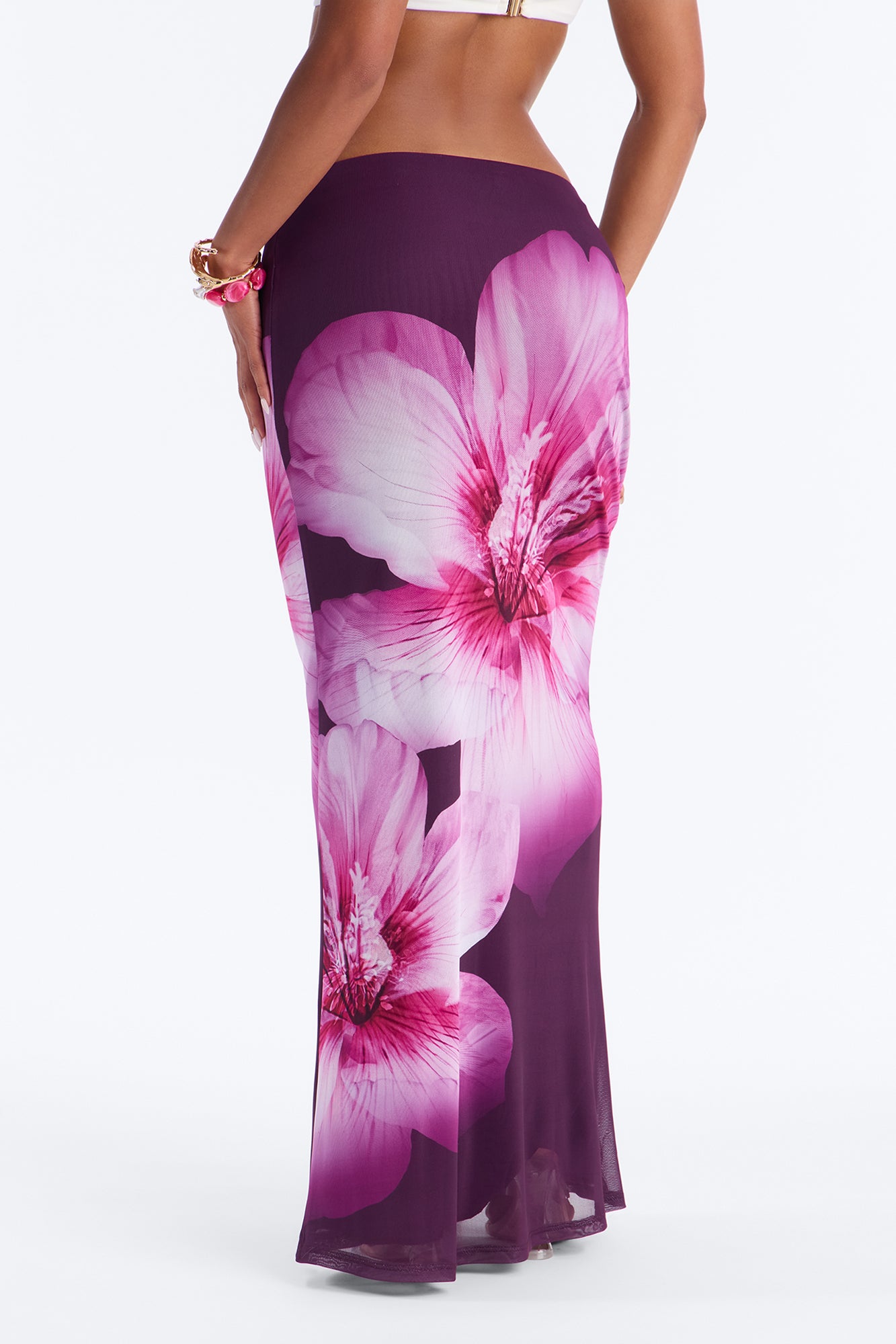 Isla Floral Mesh Maxi Skirt - Purple/combo