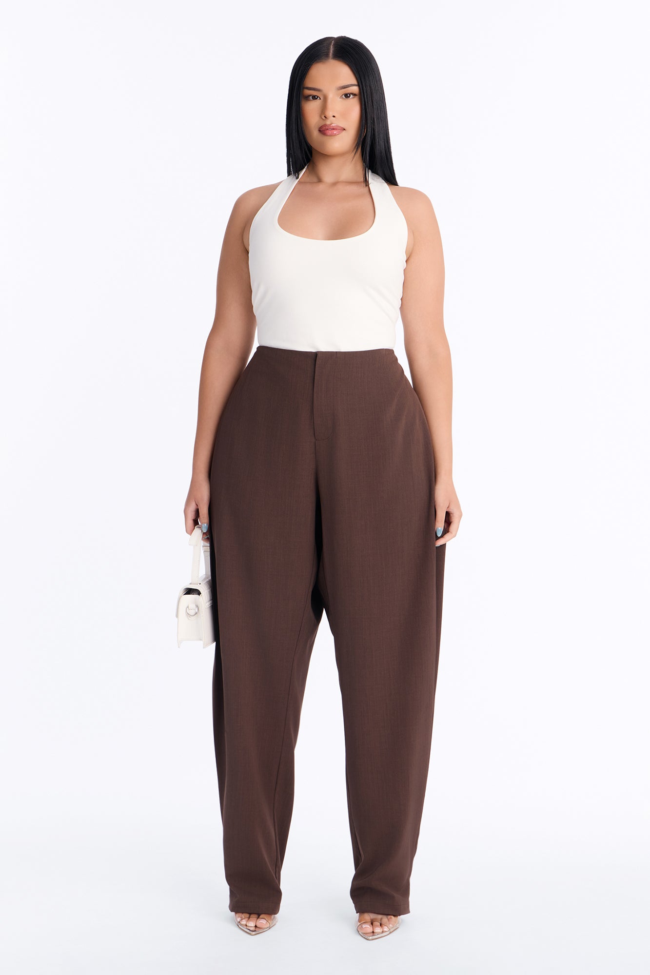 Isla Low Rise Clean Waistband Pleated Trouser - Chocolate