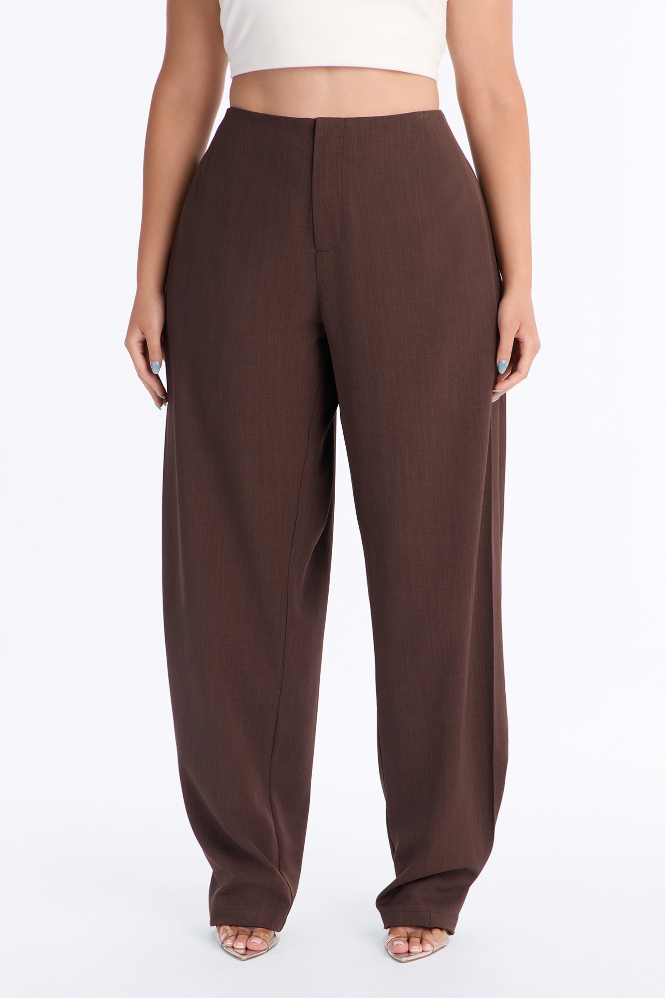 Isla Low Rise Clean Waistband Pleated Trouser - Chocolate