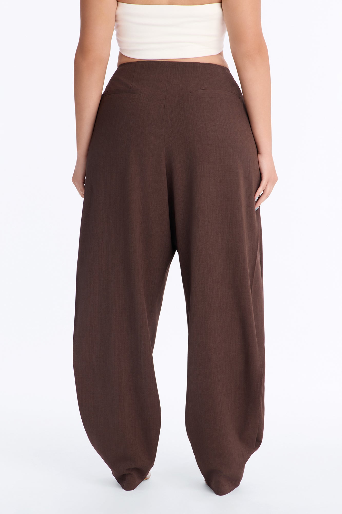 Isla Low Rise Clean Waistband Pleated Trouser - Chocolate