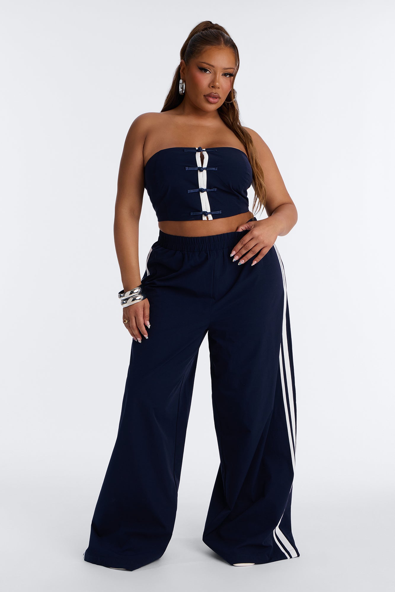 It Girl Windbreaker Wide Leg Pant Set - Navy