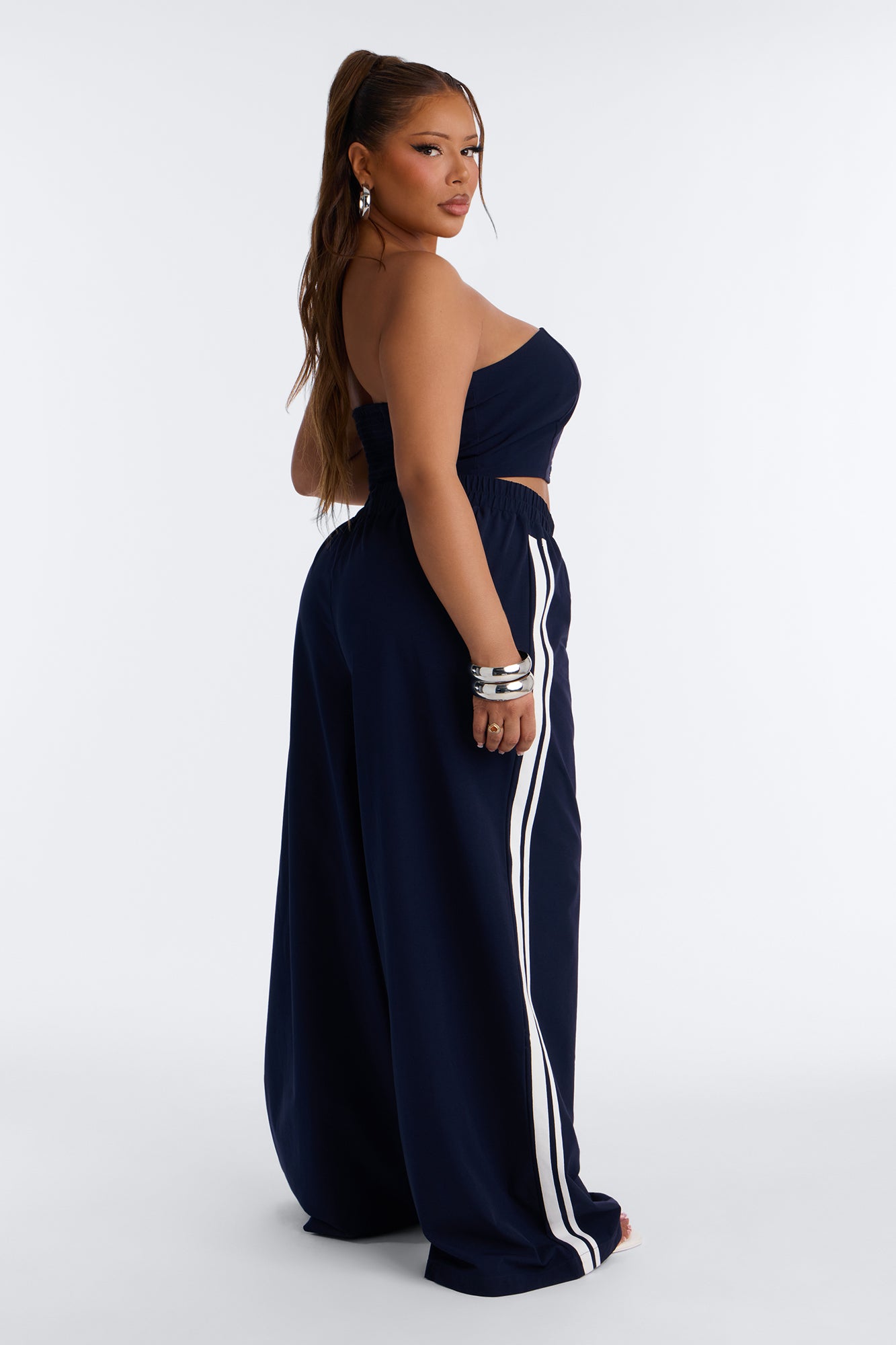 It Girl Windbreaker Wide Leg Pant Set - Navy