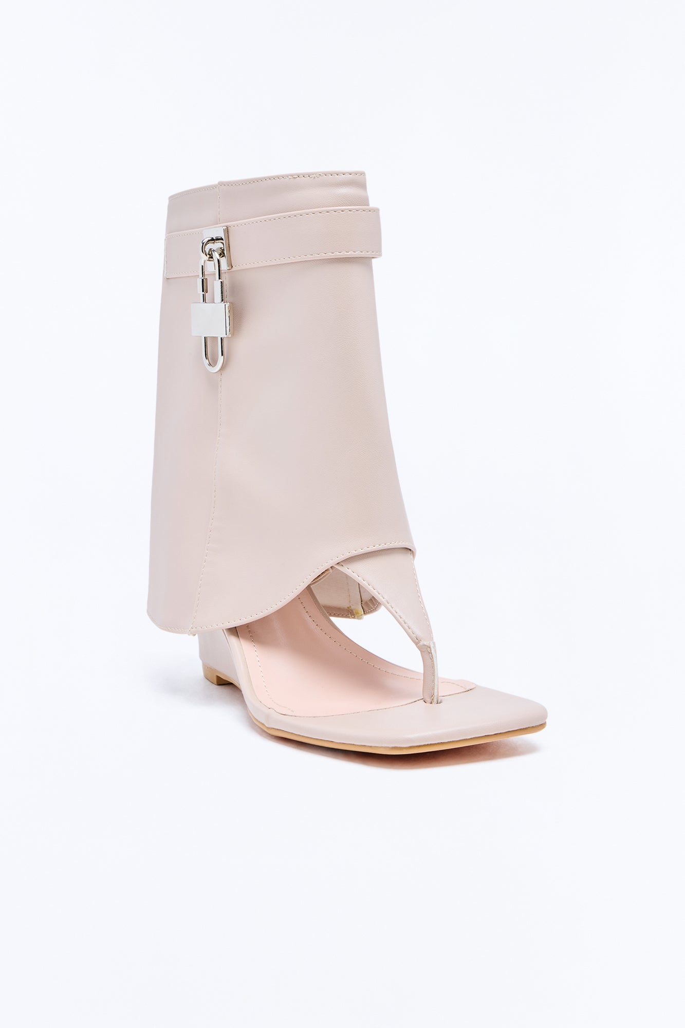 Cheri Thong Wedge Overlay Booties - Taupe