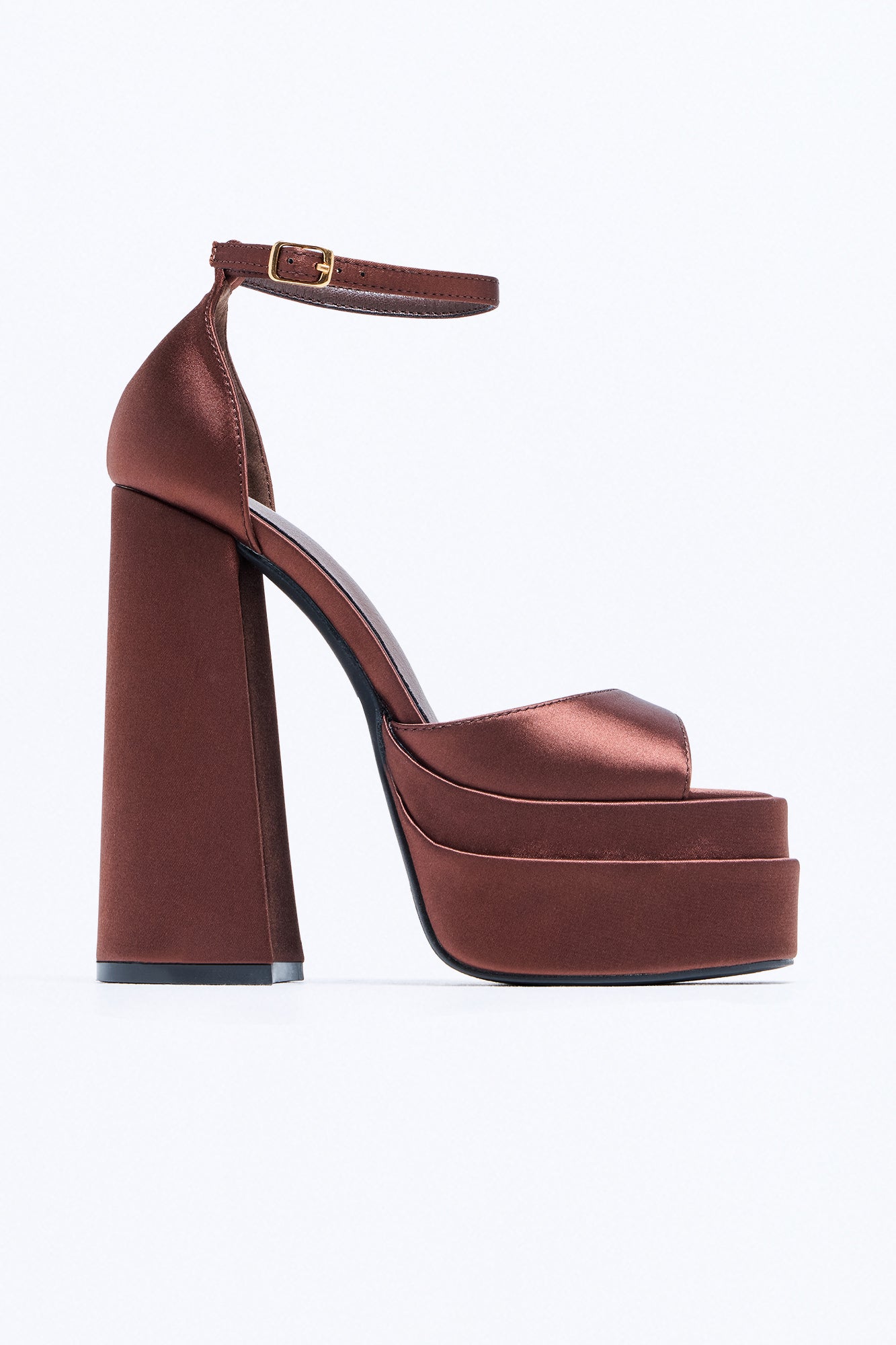 Celia Satin Ultra Platform Heels - Brown