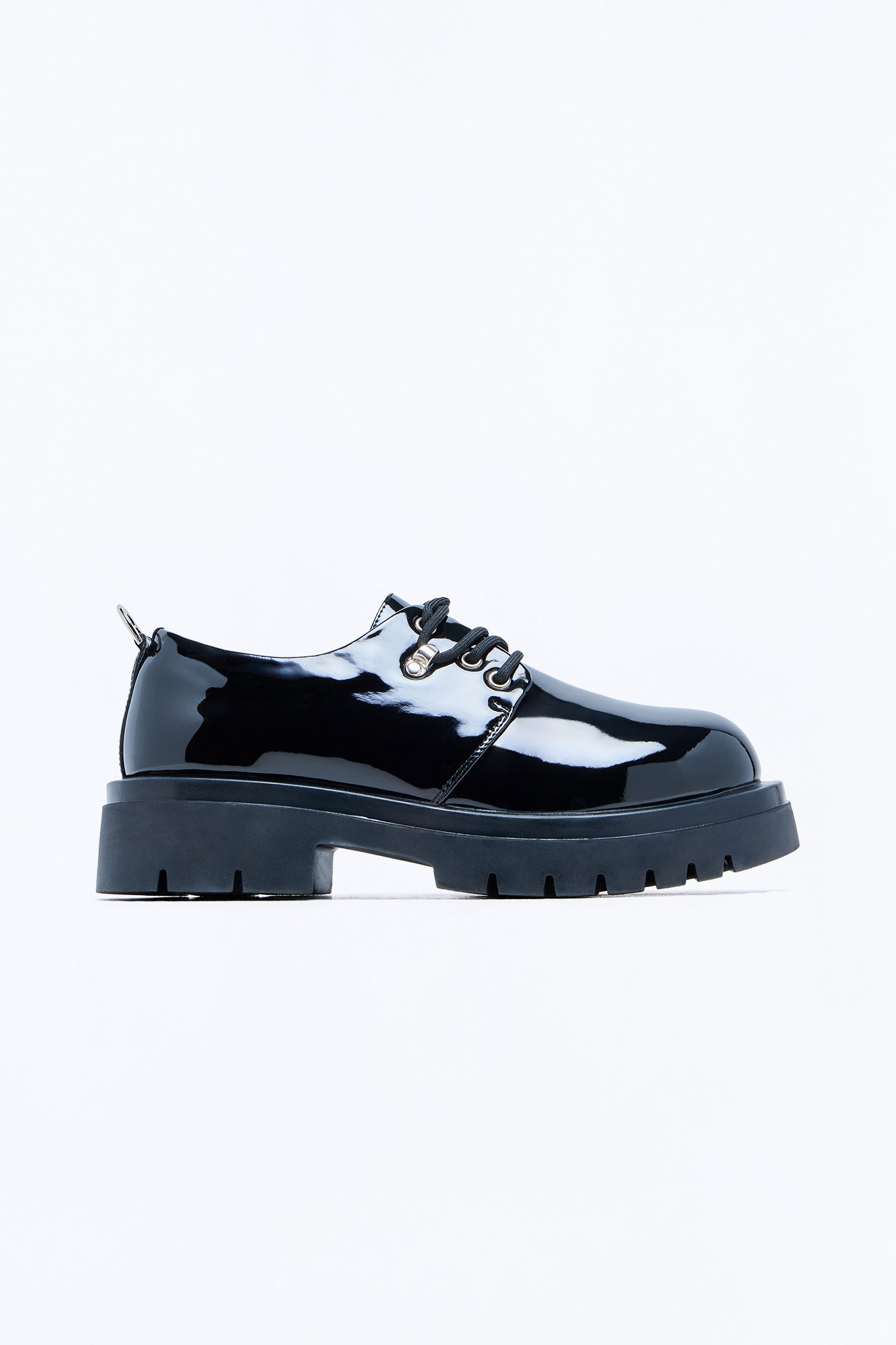 Faux Patent Leather Lace Up Oxford Shoes - Black