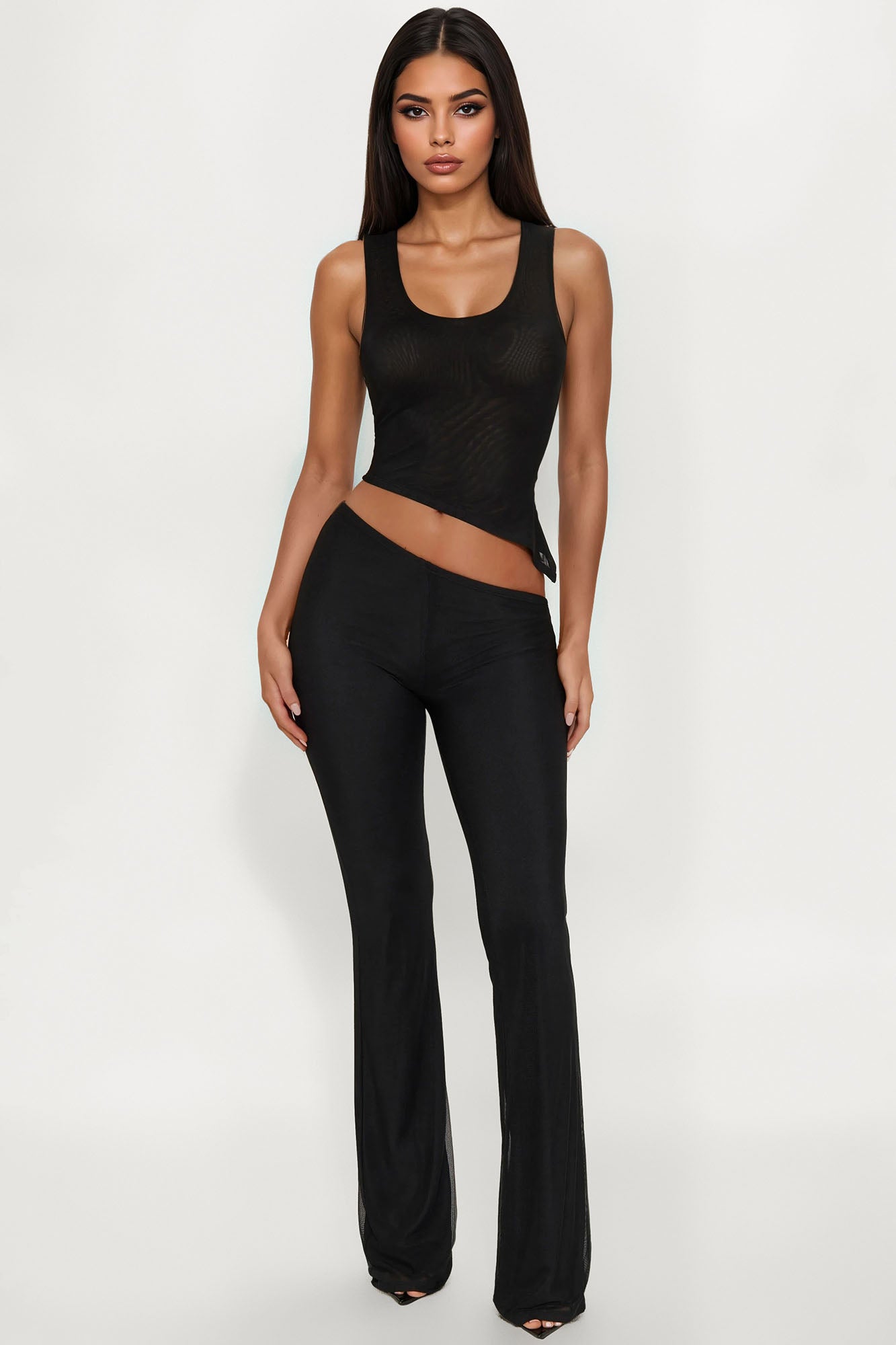 Diana Asymmetrical Mesh Pant Set - Black