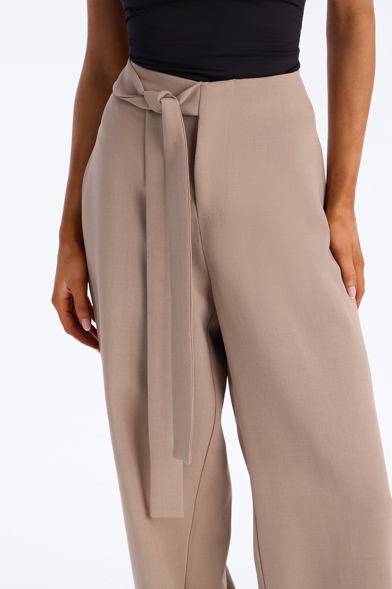 Tall Polished Perfection Crepe Tie Waist Trouser - Stone
