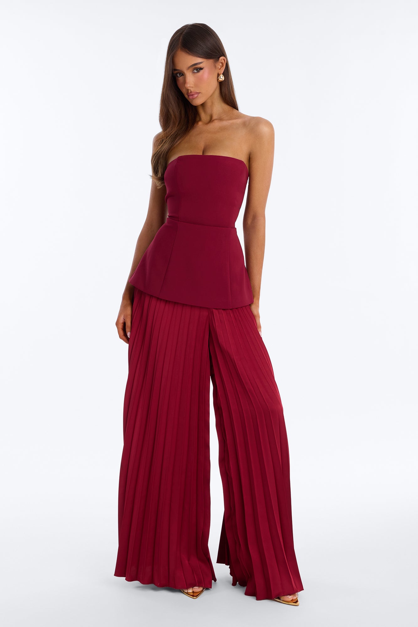 Brinley Strapless Wide Leg Jumpsuit - Wine