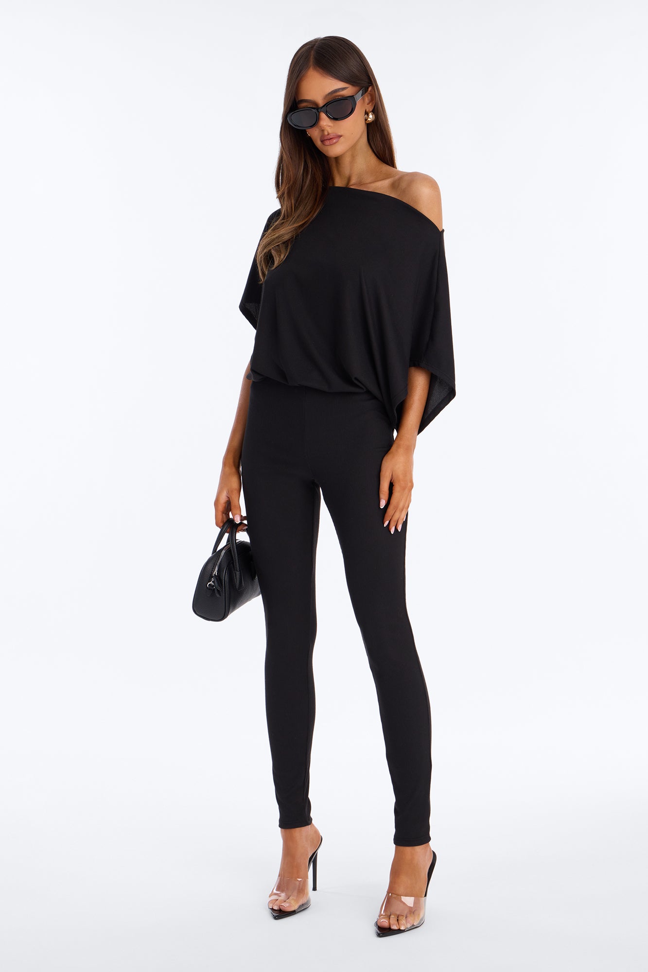 Kacee Off Shoulder Skinny Jumpsuit - Black