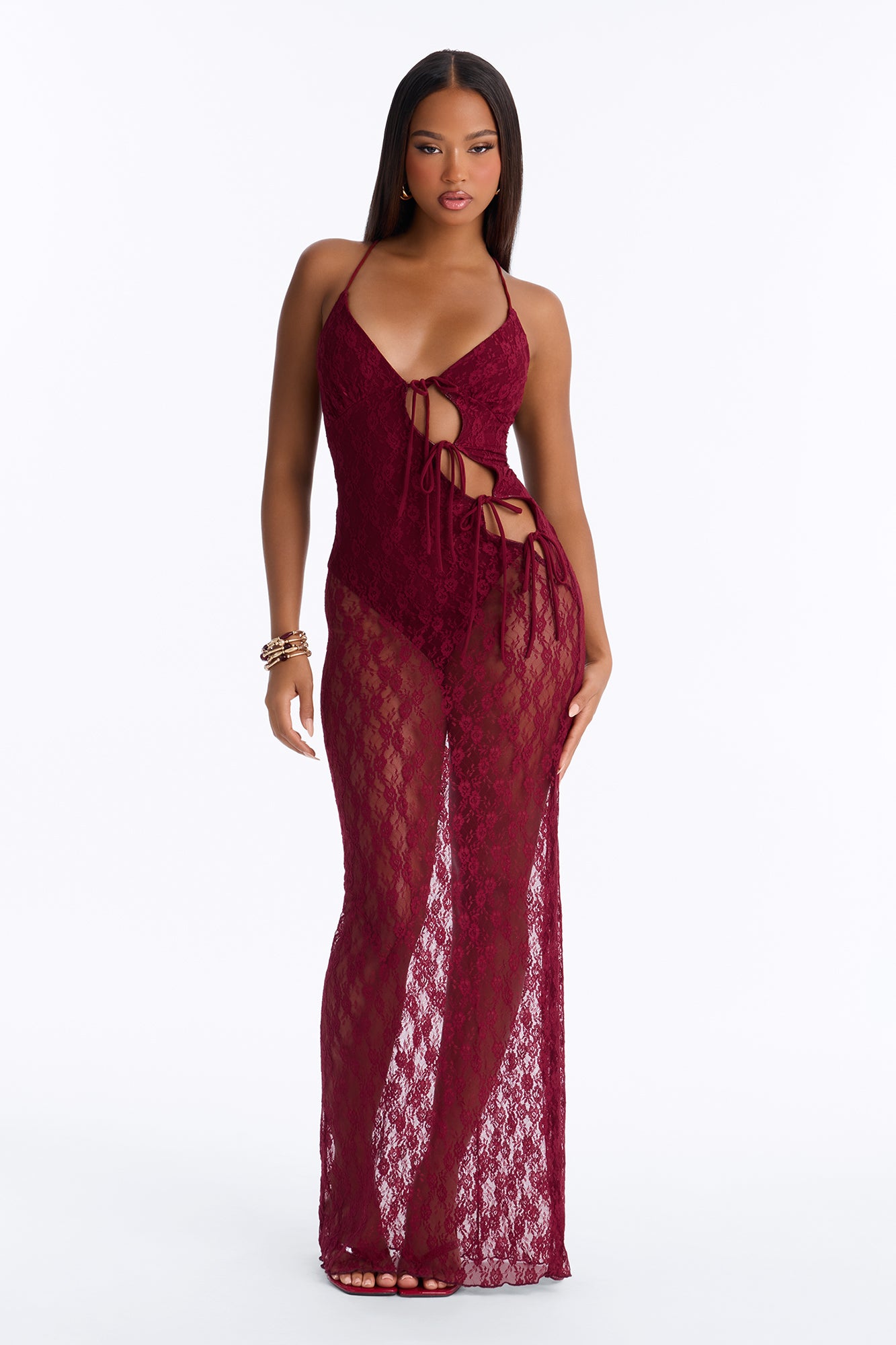 Own The Night Lace Maxi Dress - Burgundy