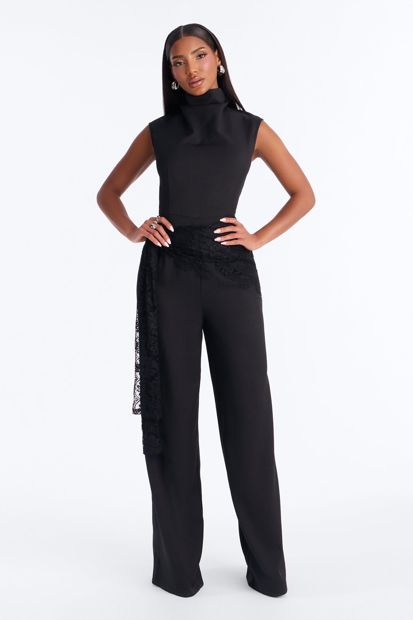 Hilaria Sleeveless Lace Scarf Jumpsuit - Black