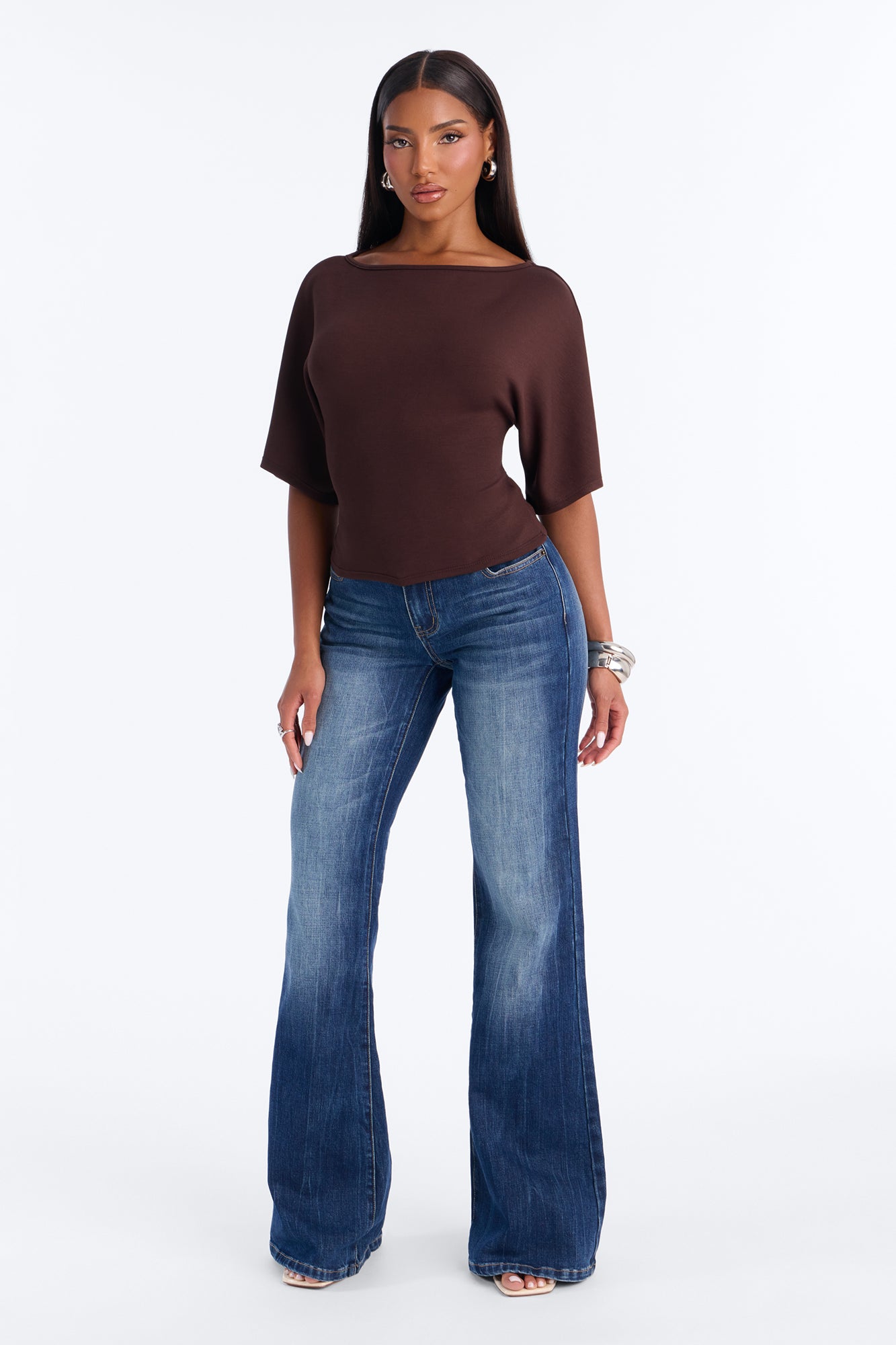Cici Cinched Waist Short Sleeve Top - Brown