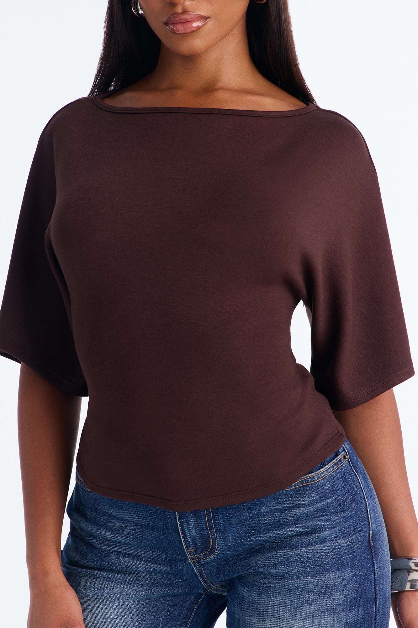Cici Cinched Waist Short Sleeve Top - Brown