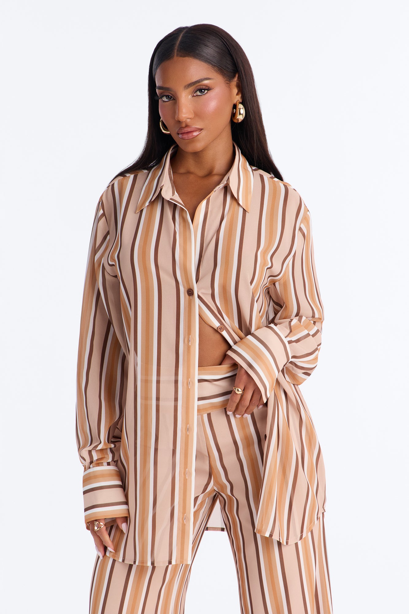 Simone Chiffon Stripe Pant Set - Orange/combo
