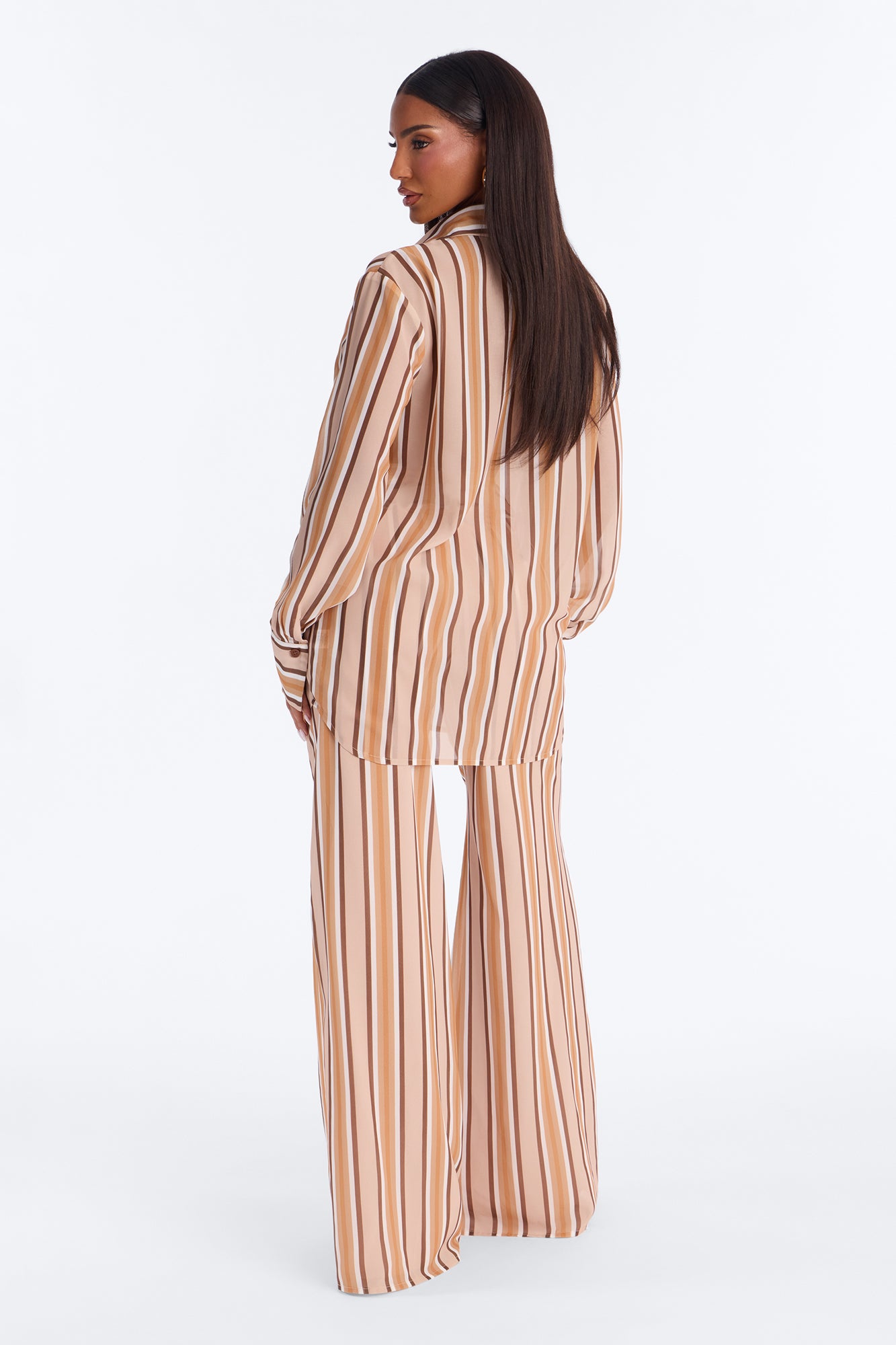 Simone Chiffon Stripe Pant Set - Orange/combo