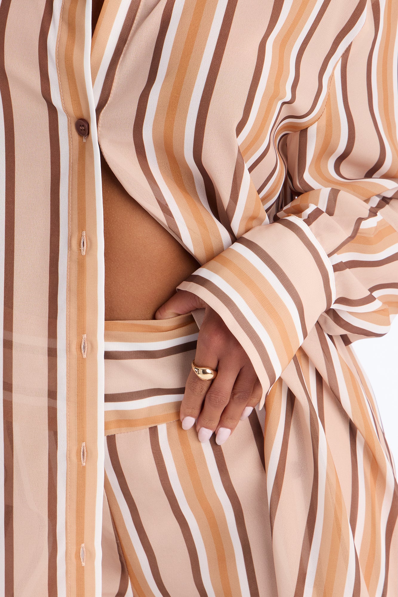 Simone Chiffon Stripe Pant Set - Orange/combo