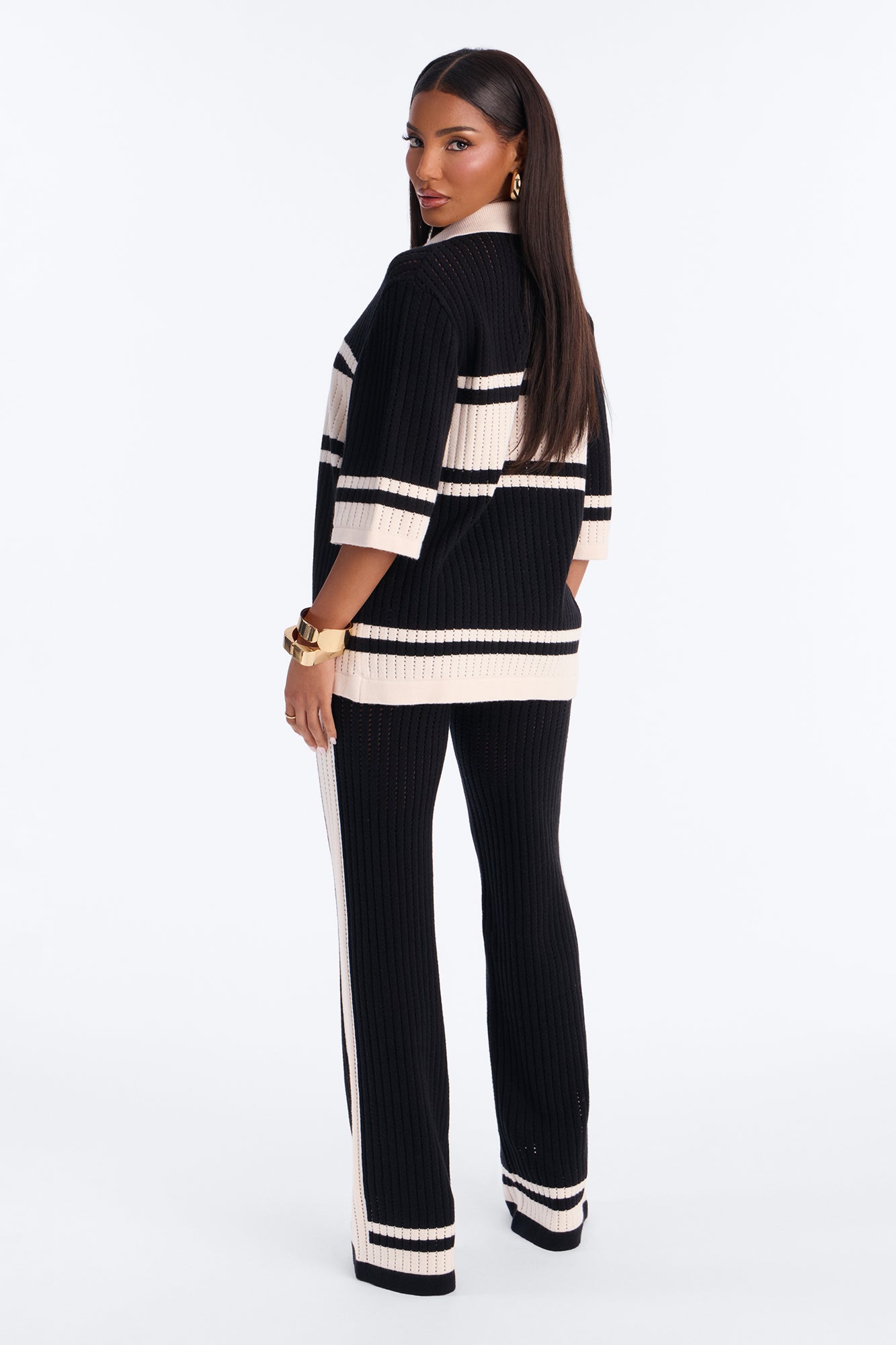 Hannah Crochet Stripe Pant Set - Black/combo