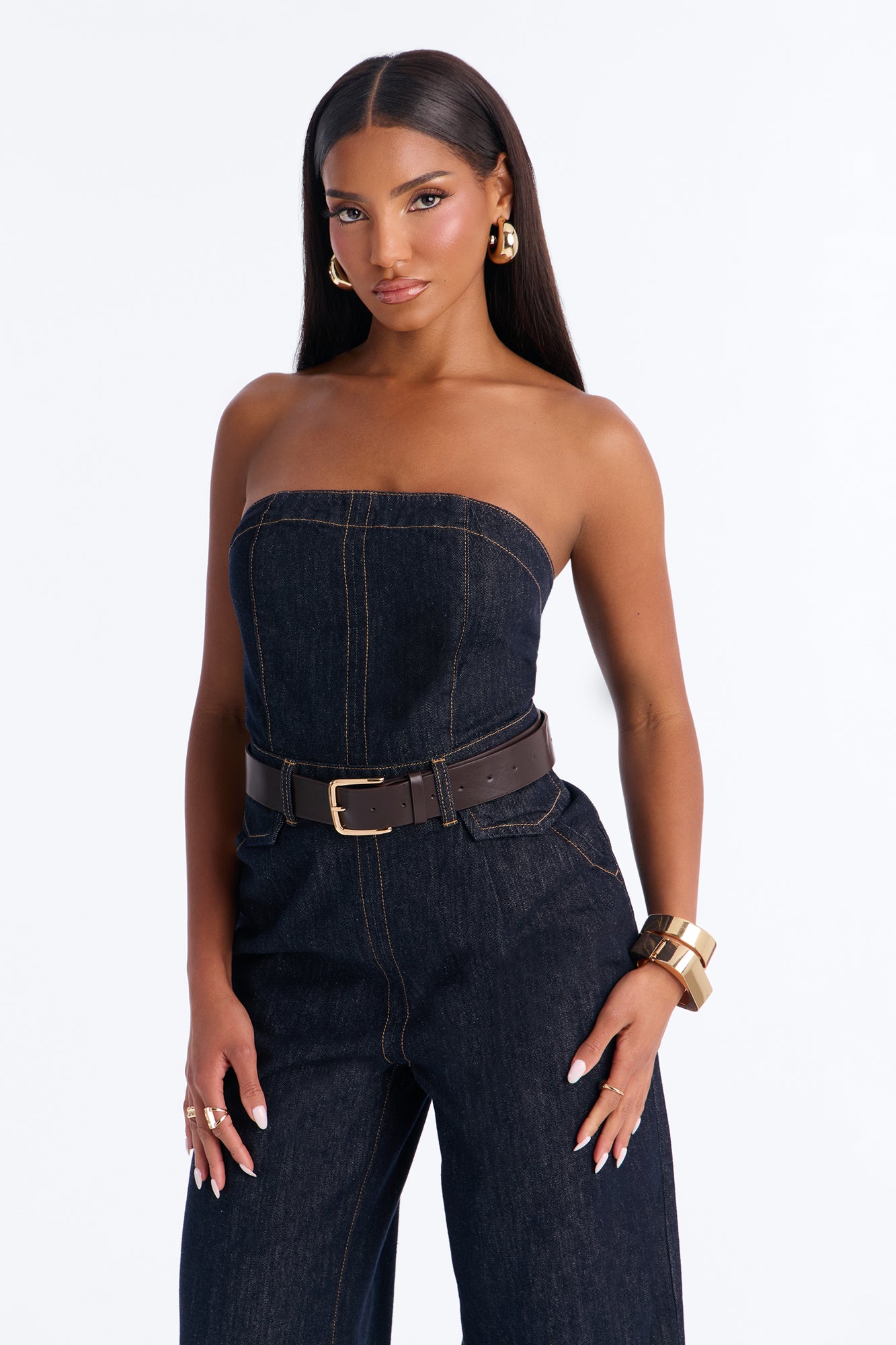 Frankie Denim Belted Jumpsuit - Dark Wash