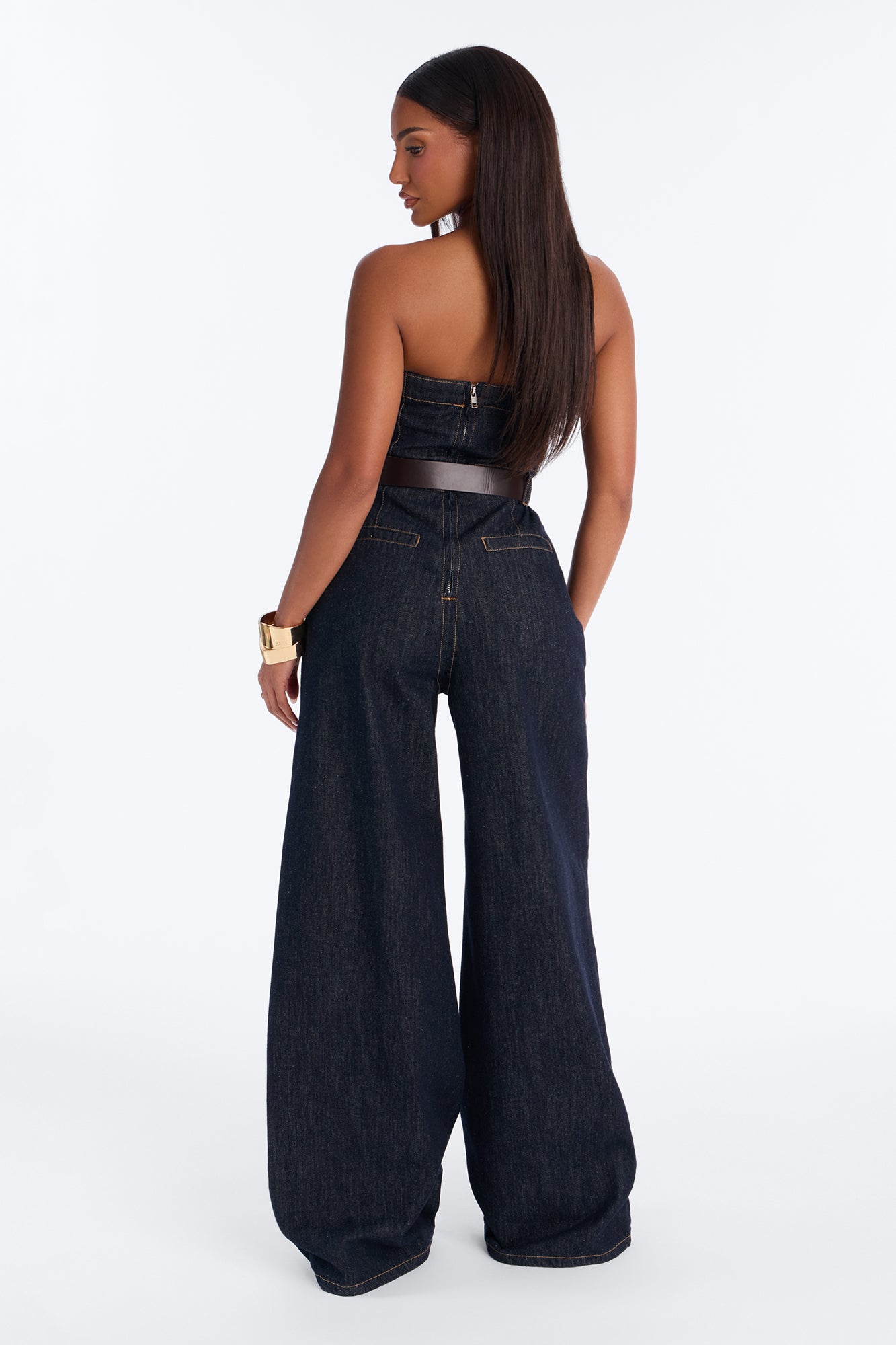 Frankie Denim Belted Jumpsuit - Dark Wash