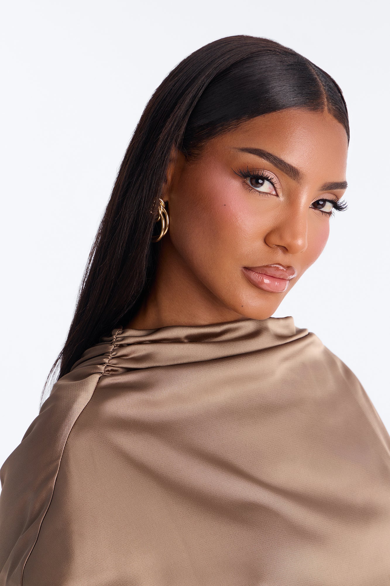 Francesca Satin Draped Jumpsuit - Mocha