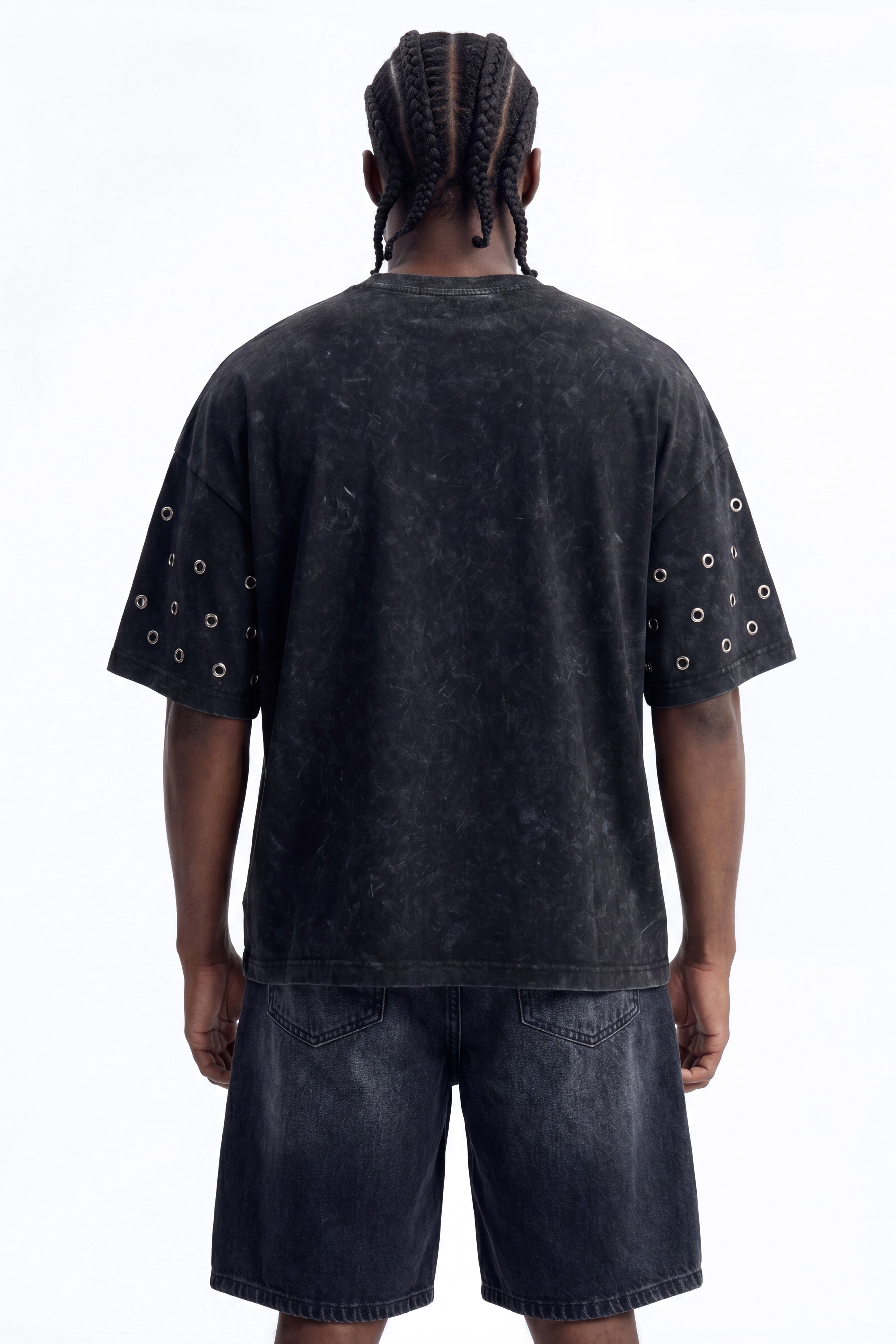 Lost Angels Embroidery Heavy Weight Boxy Short Sleeve Tee - Black