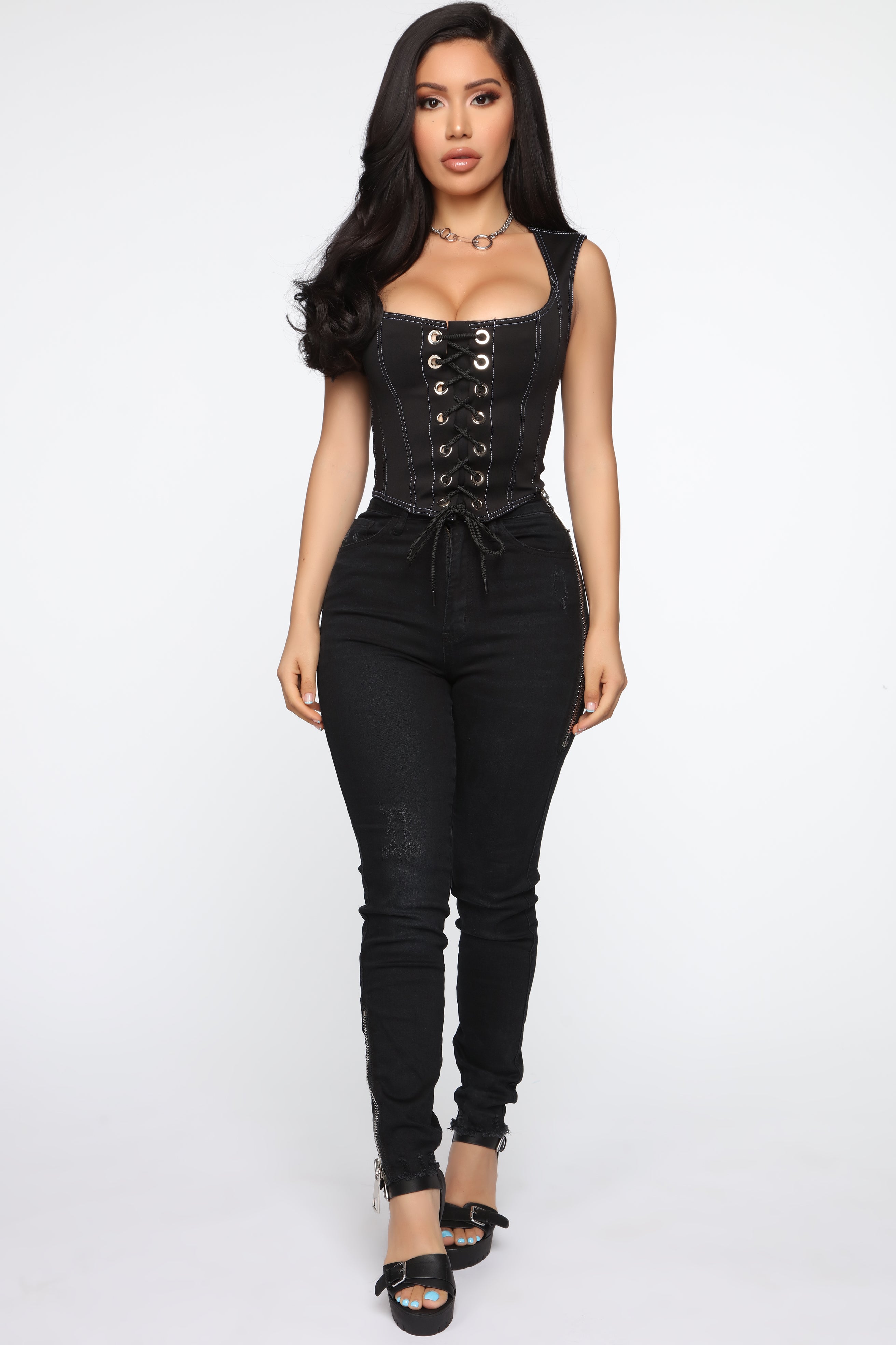 Lace Me Up Corset Top - Black