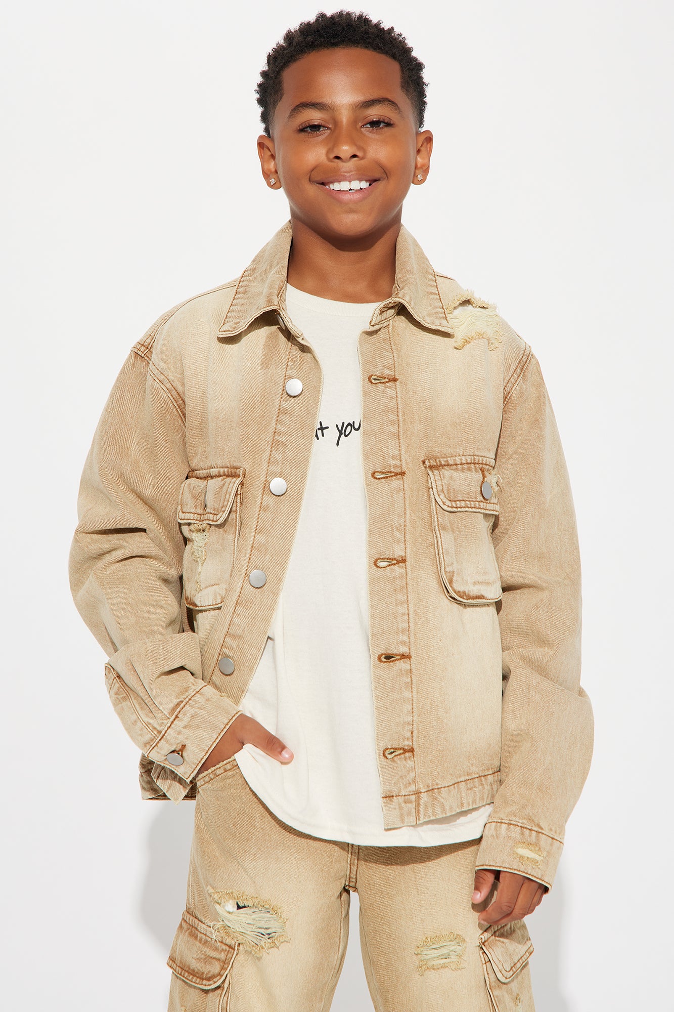 Mini Can't Catch My Drive Trucker Jacket - Tan