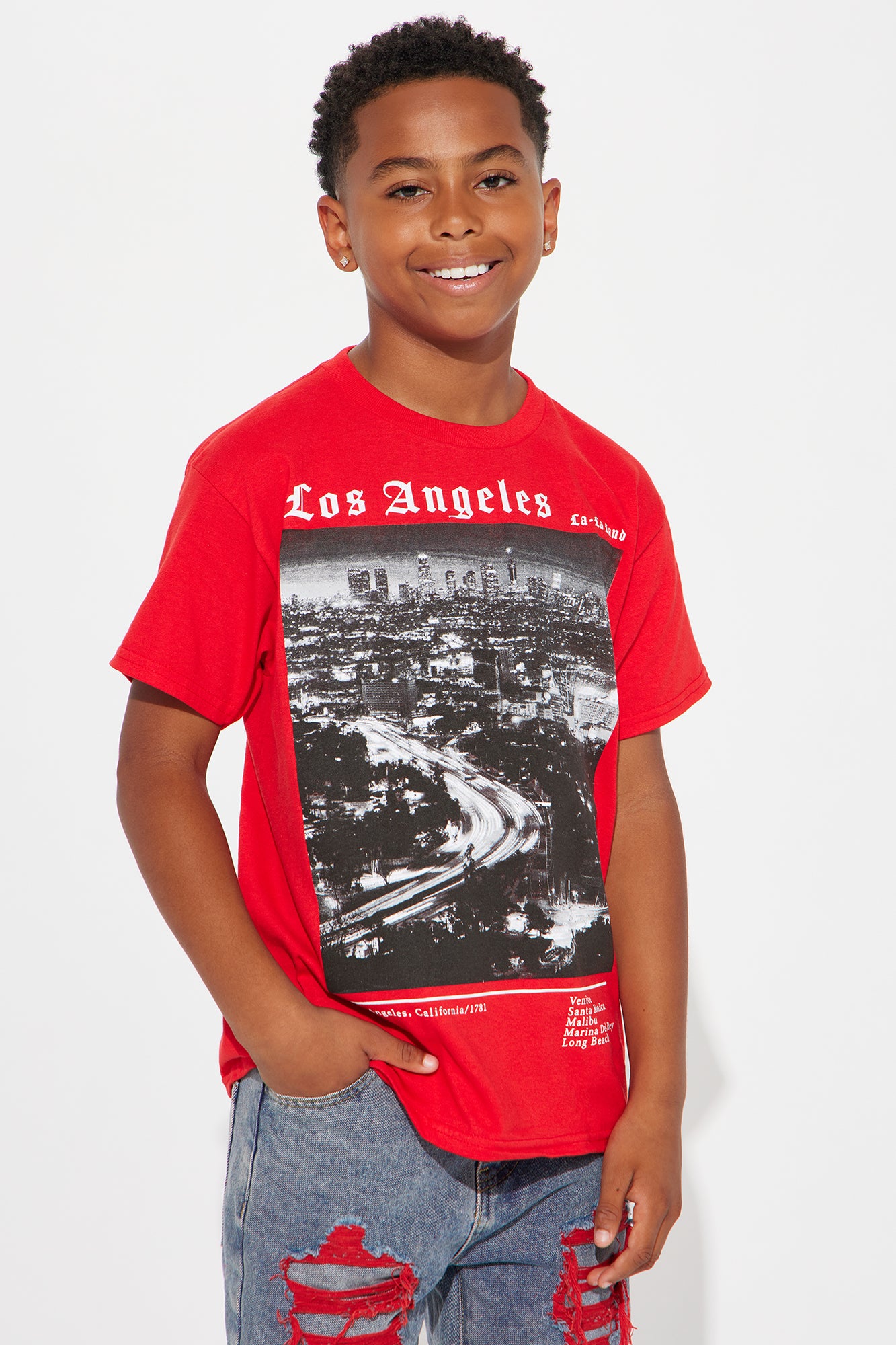 Mini LA City Lights Short Sleeve Tee - Red