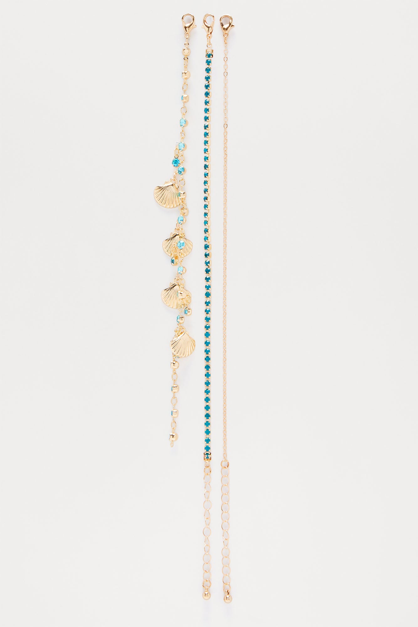Nothing But Seashells & Waves 3 Piece Anklet Set - Gold/Blue