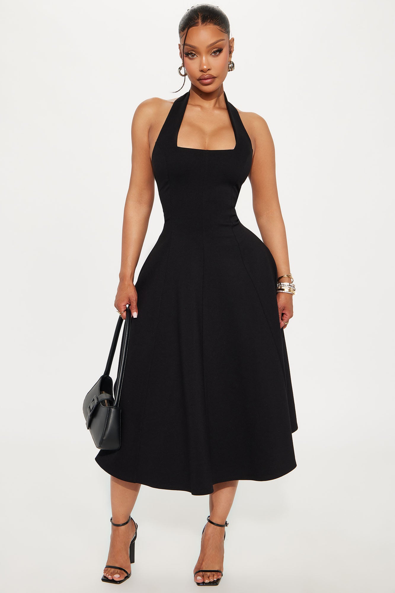 Mabel Ponte Midi Dress - Black