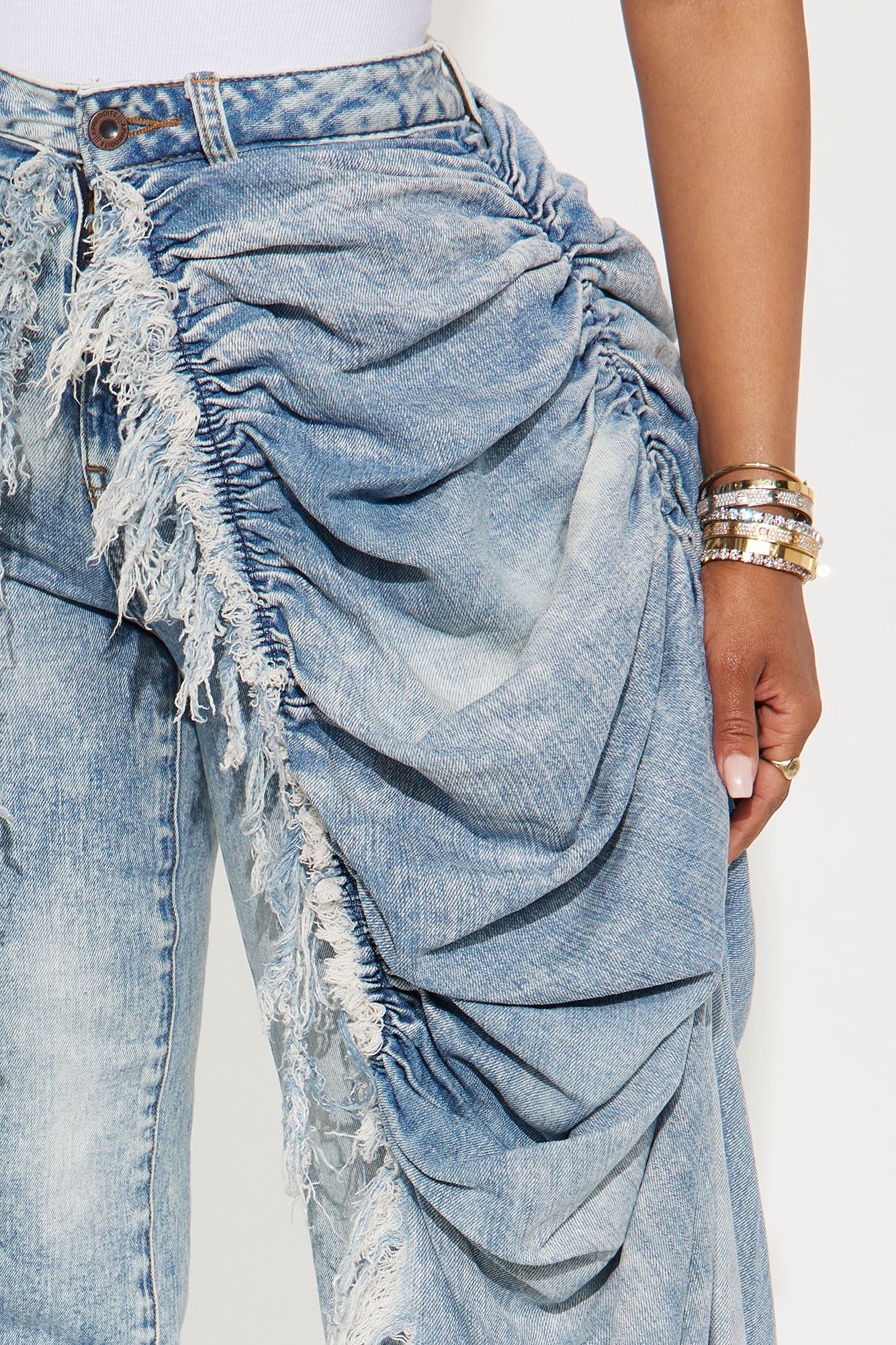 La Belle Skirt Overlay Straight Leg Jeans - Light Blue Wash