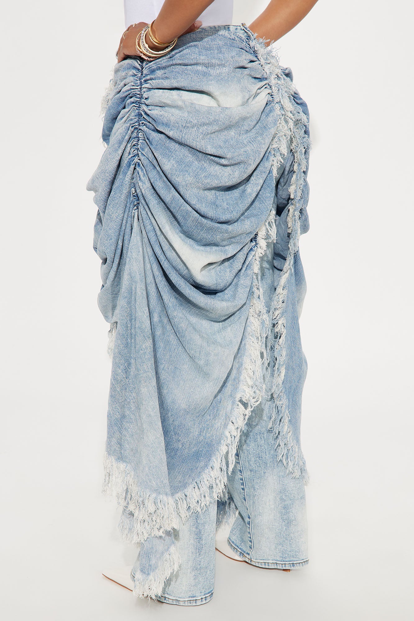 La Belle Skirt Overlay Straight Leg Jeans - Light Blue Wash