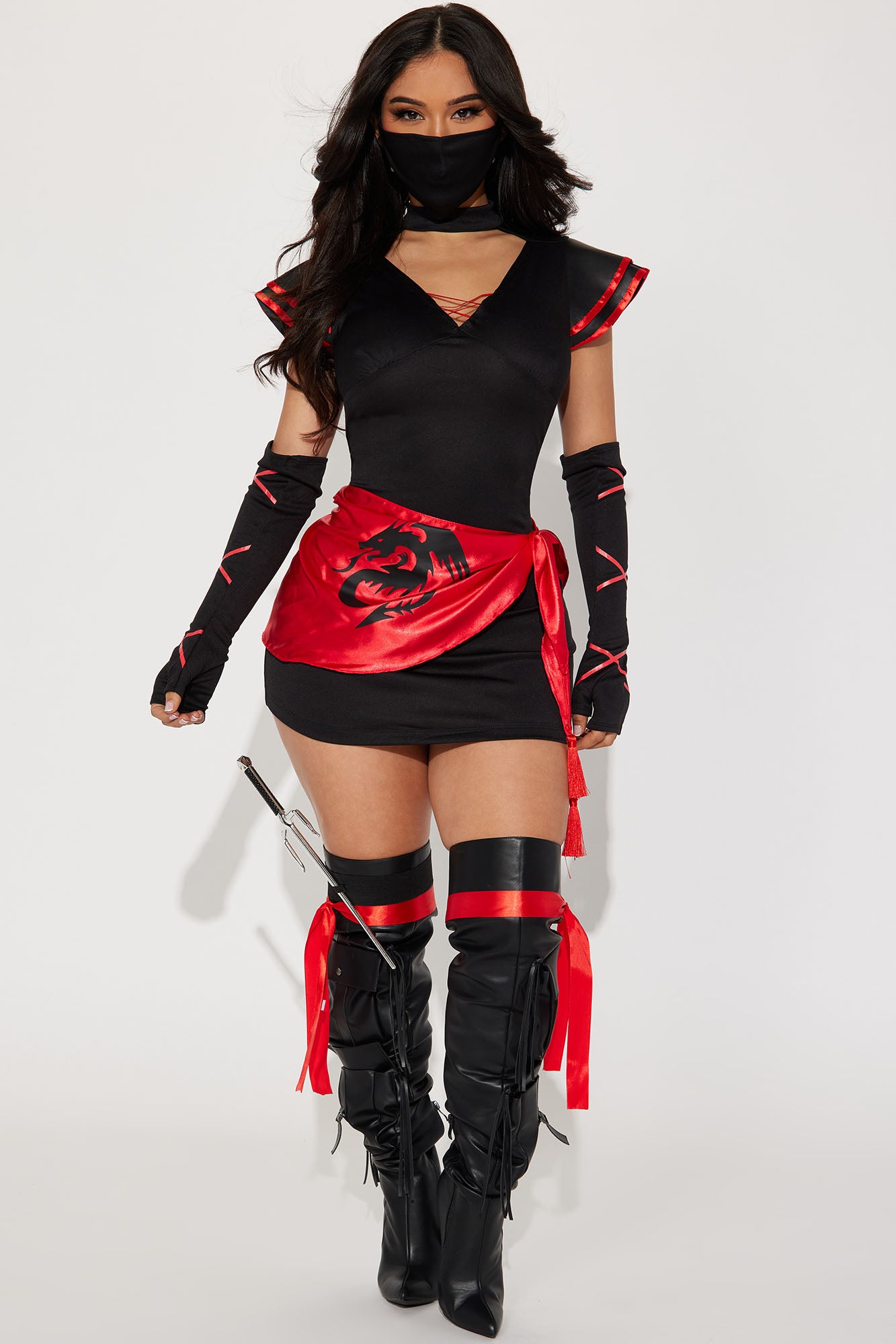 Elusive Ninja Babe 7 Piece Costume Set - Black/Red