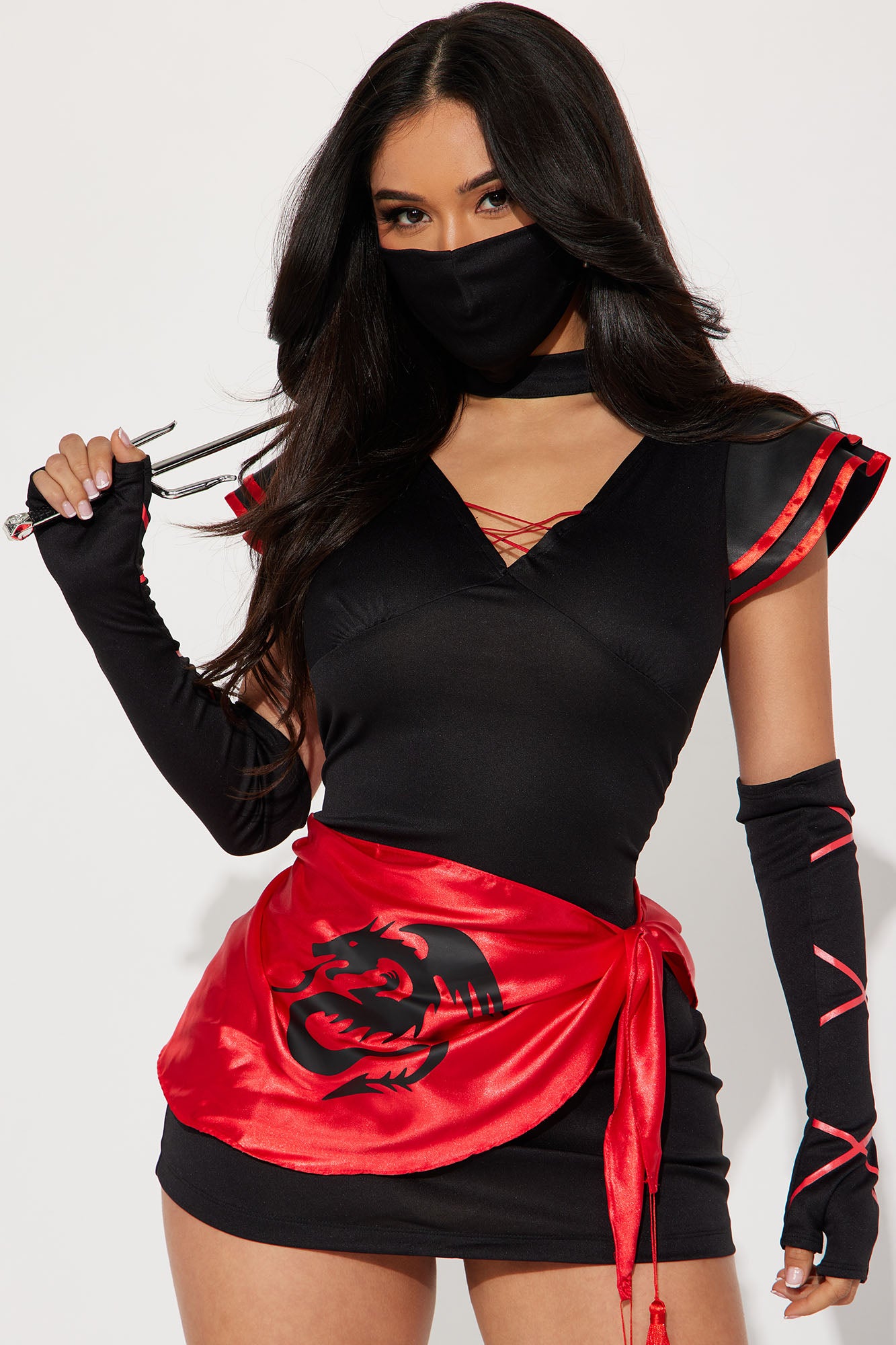 Elusive Ninja Babe 7 Piece Costume Set - Black/Red