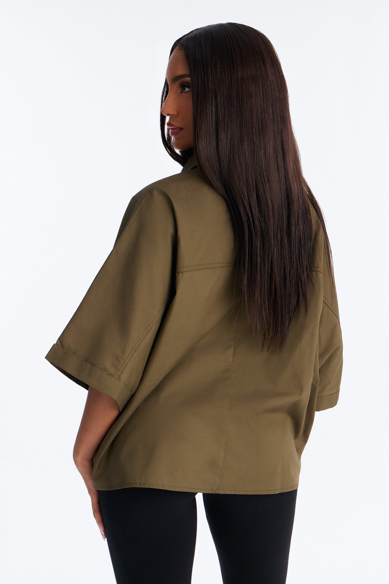 Sancie Oversized Poplin Button Up Shirt - Olive