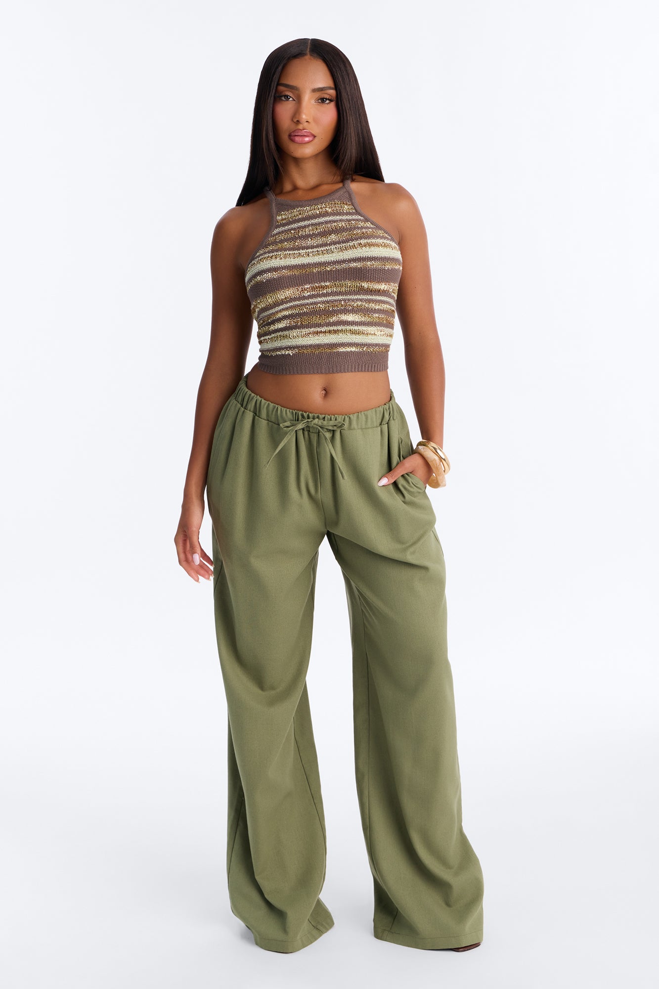 Beach Bonfire Crochet Halter Top - Green/combo