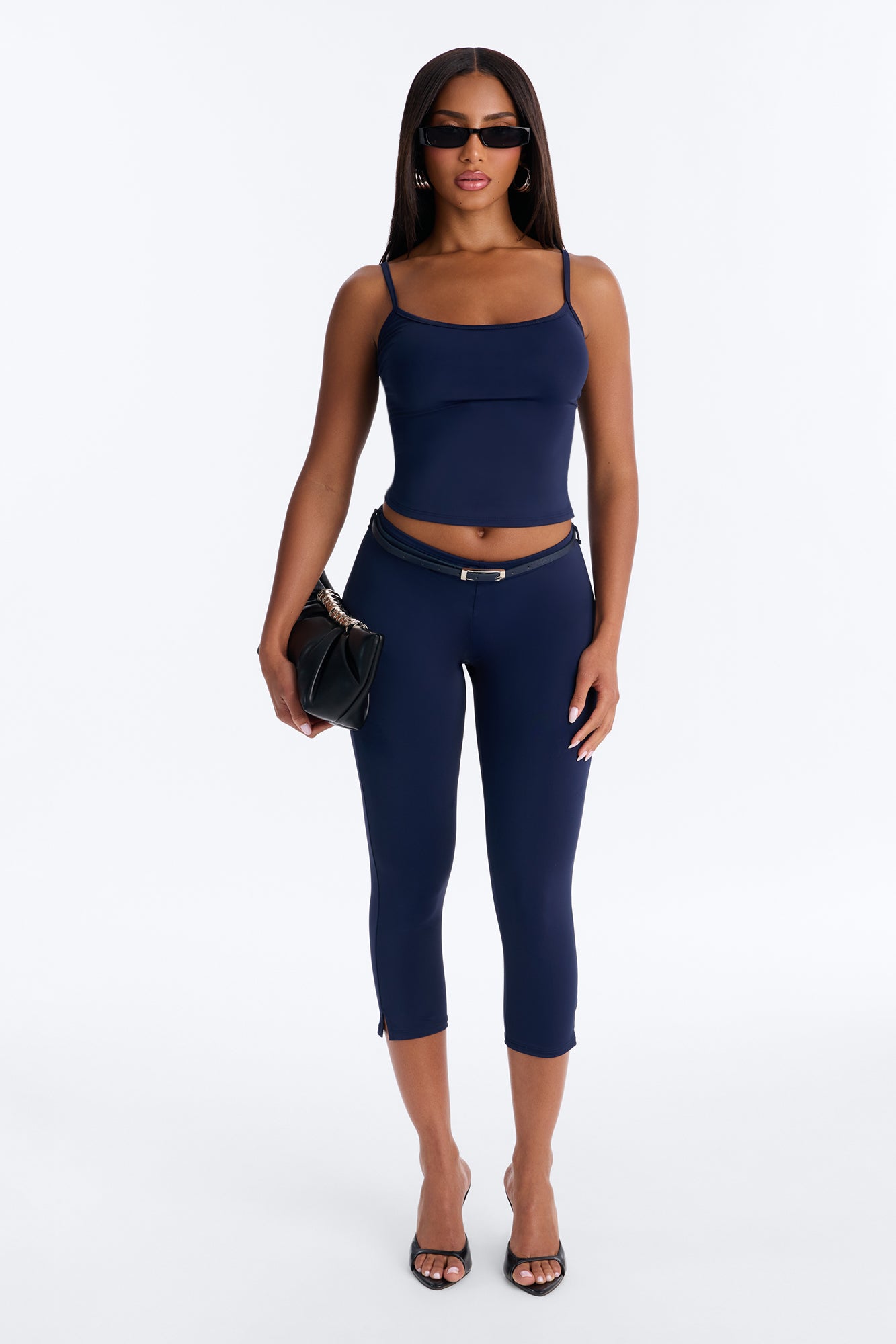 Alexa Belted Capri Set - Navy
