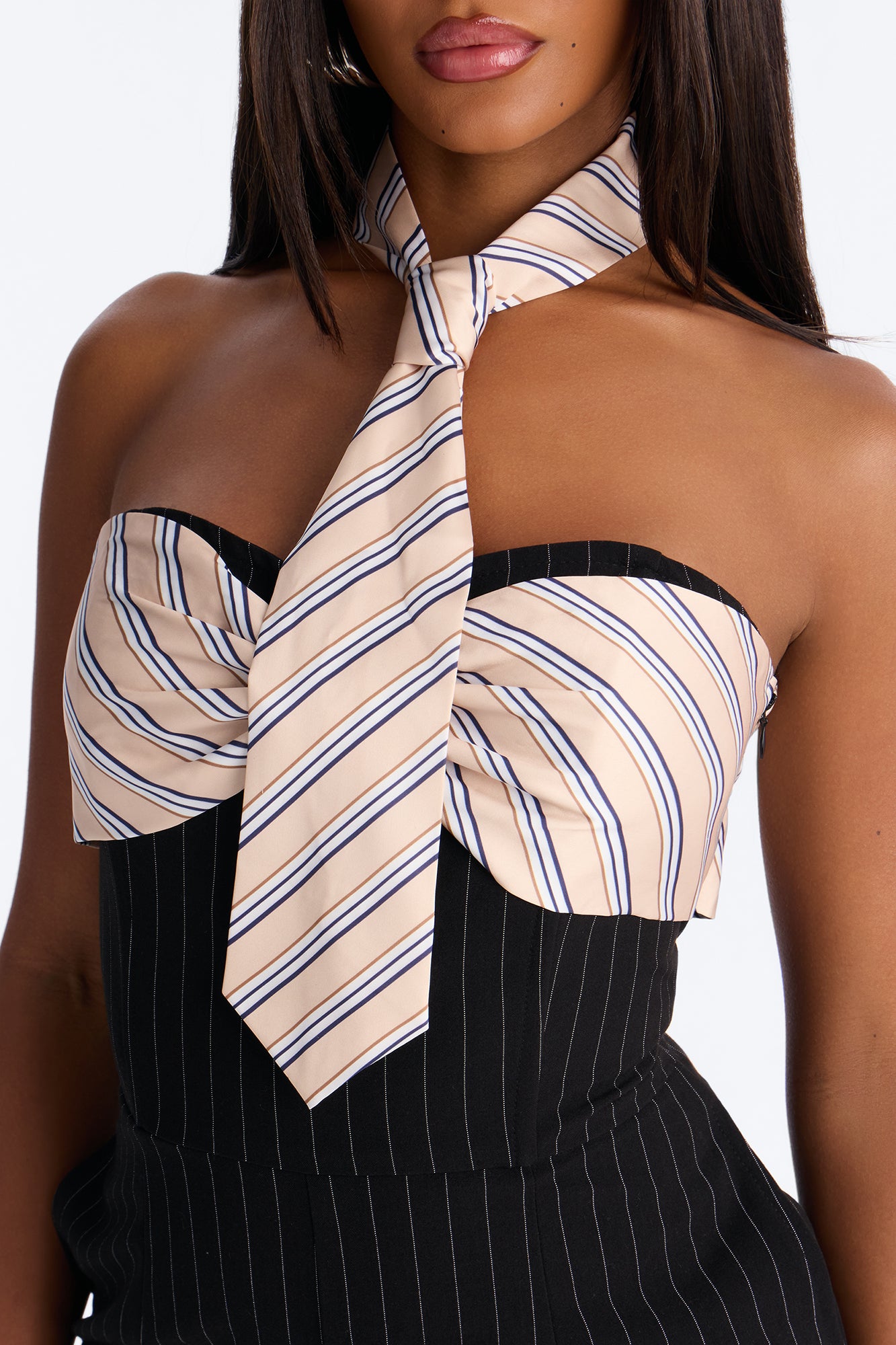 Prepped And Ready Tie Pinstripe Jumpsuit - Black