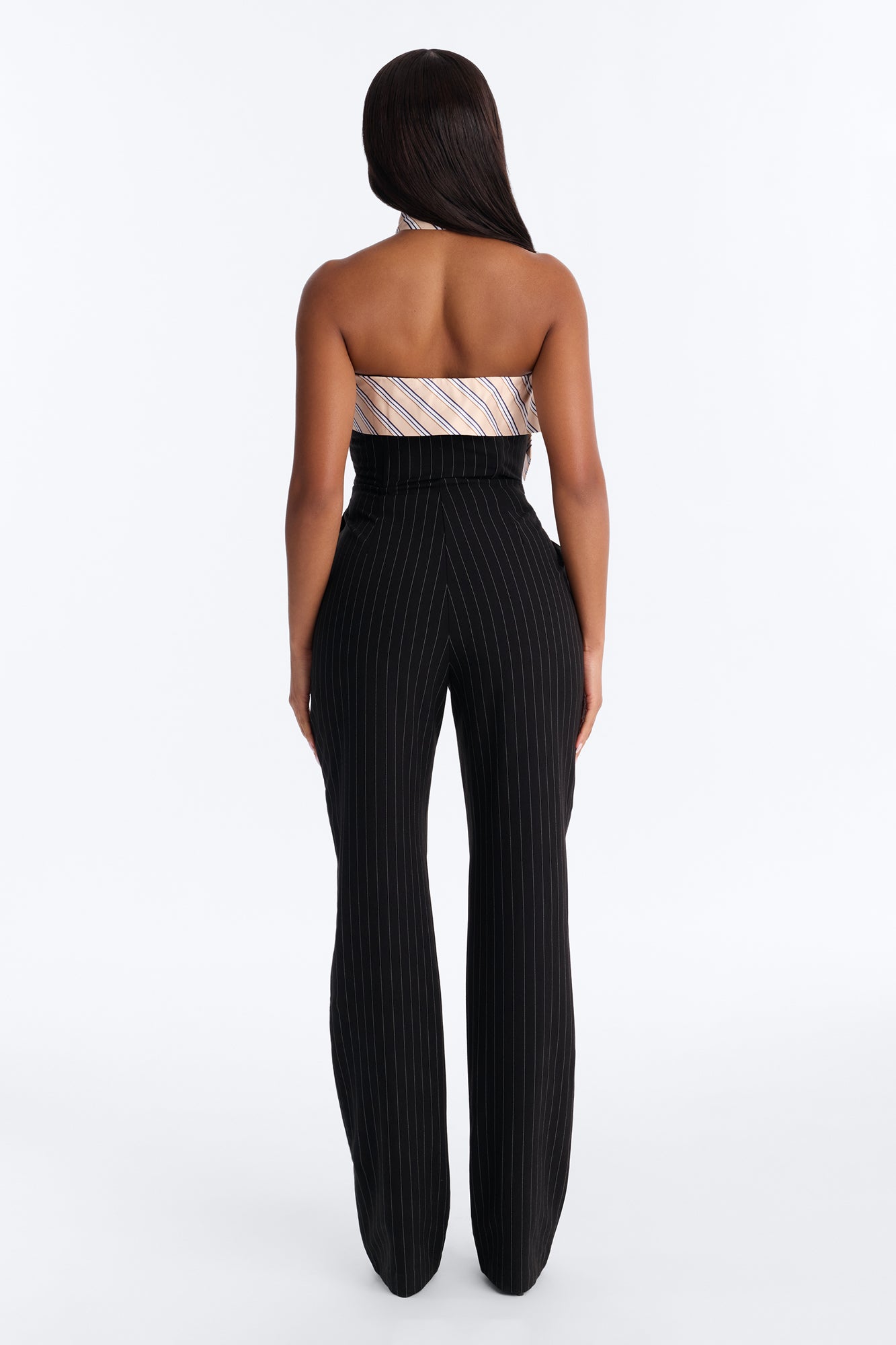 Prepped And Ready Tie Pinstripe Jumpsuit - Black