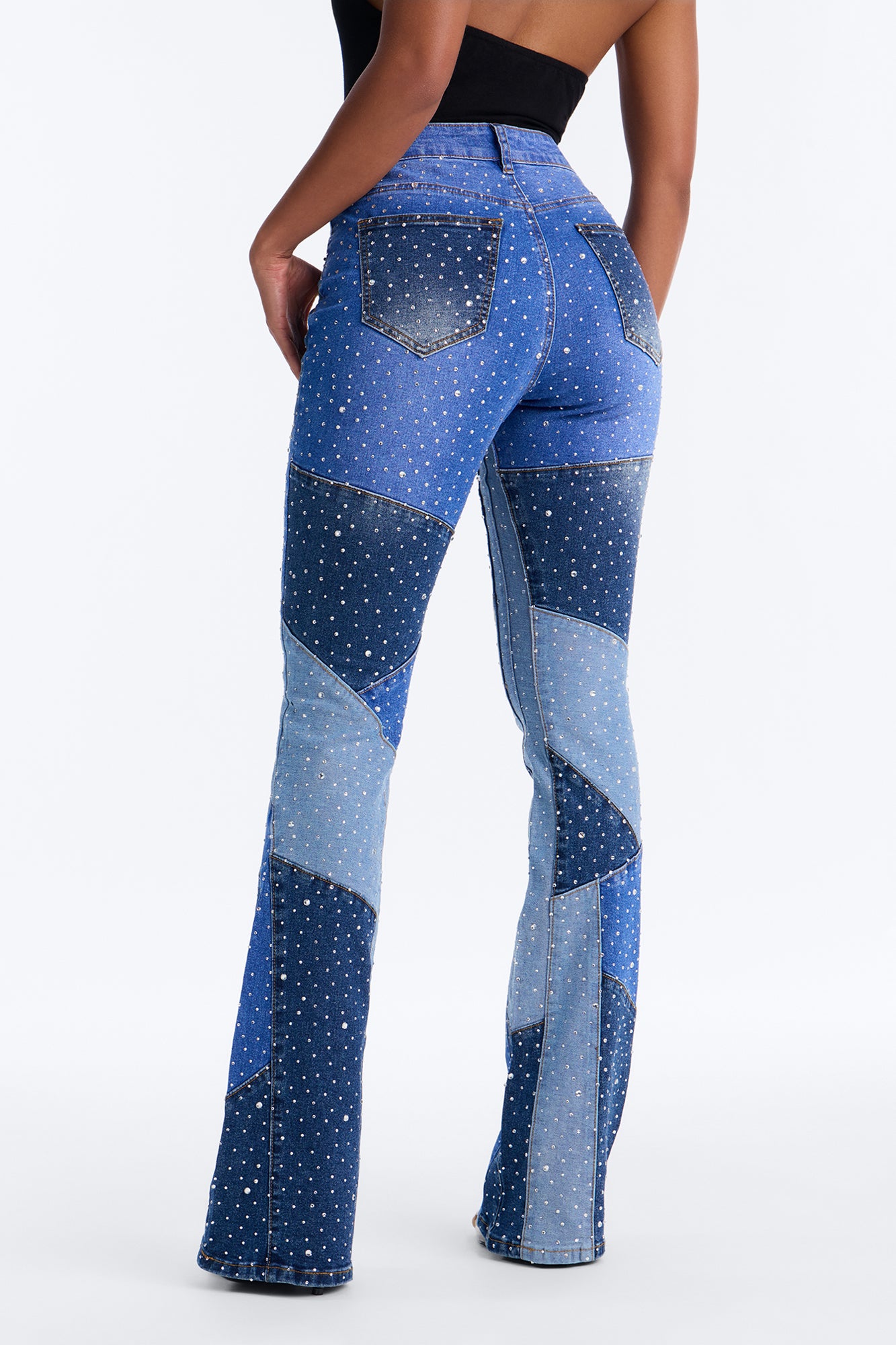 Silver Lining Embellished Patchwork Bootcut Jeans - Blue/combo