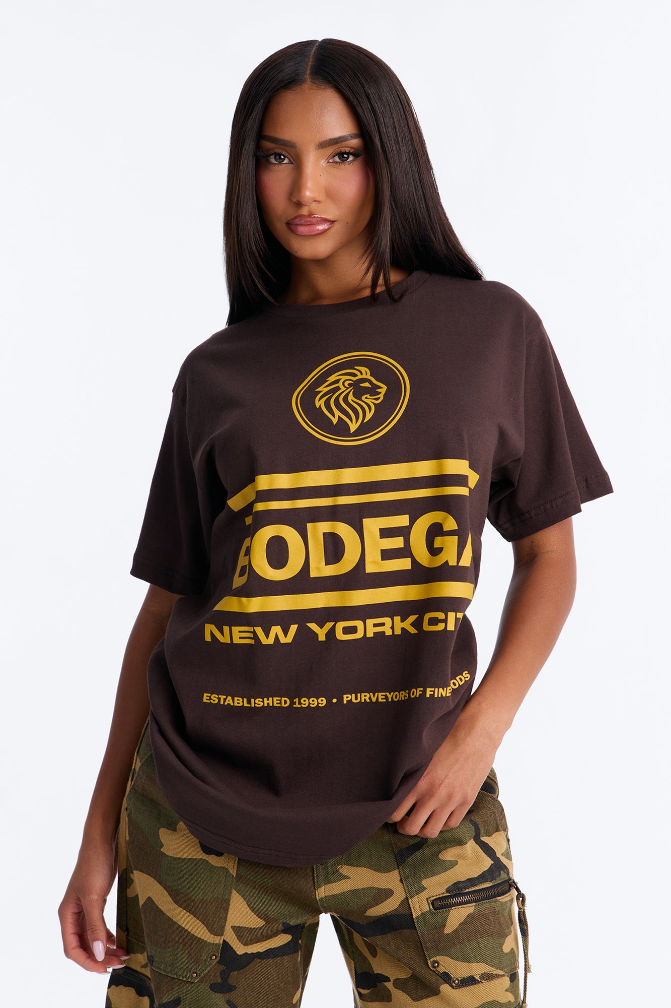NYC Lions Head Bodega Oversized Tee - Brown