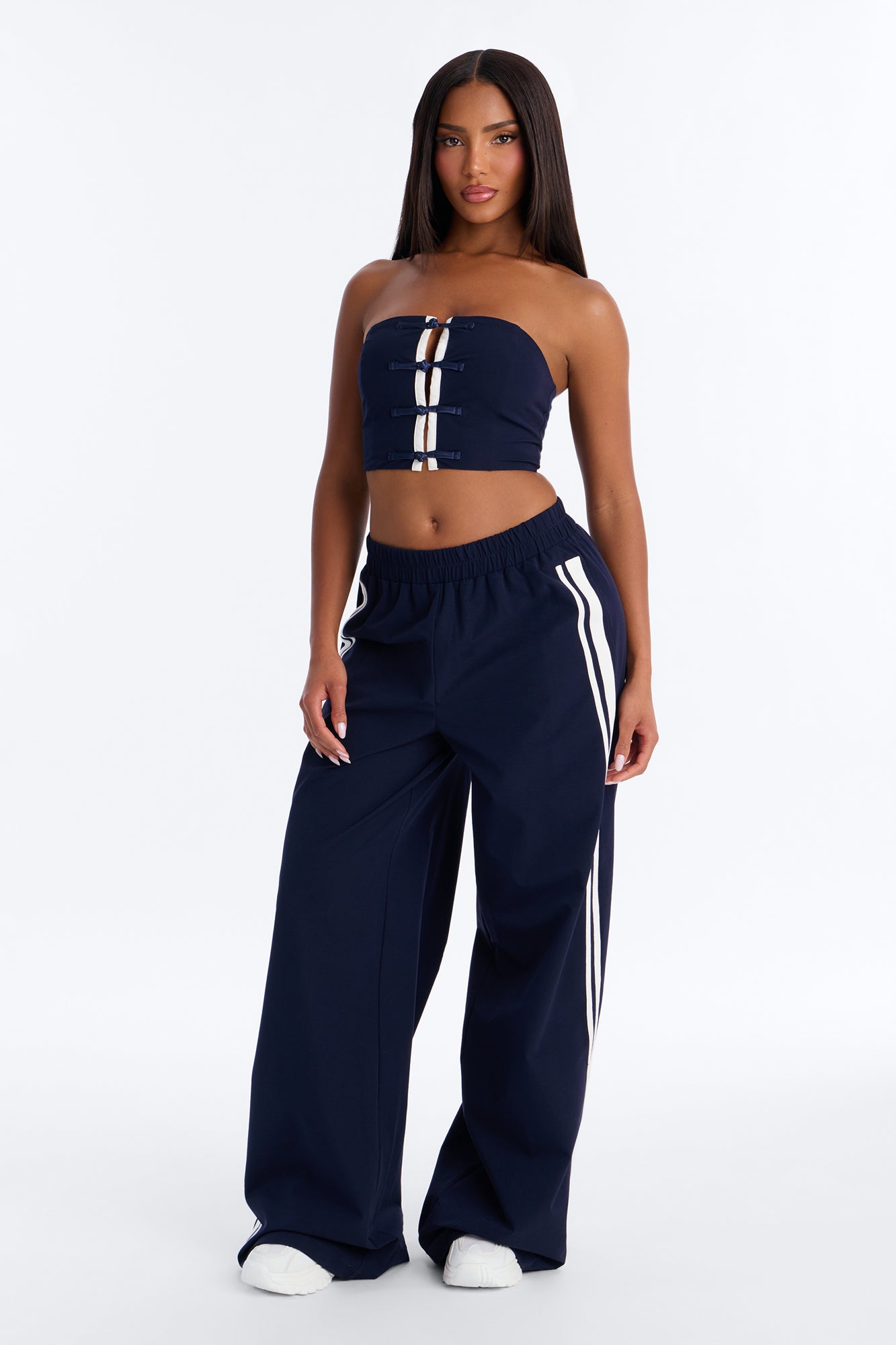 It Girl Windbreaker Wide Leg Pant Set - Navy