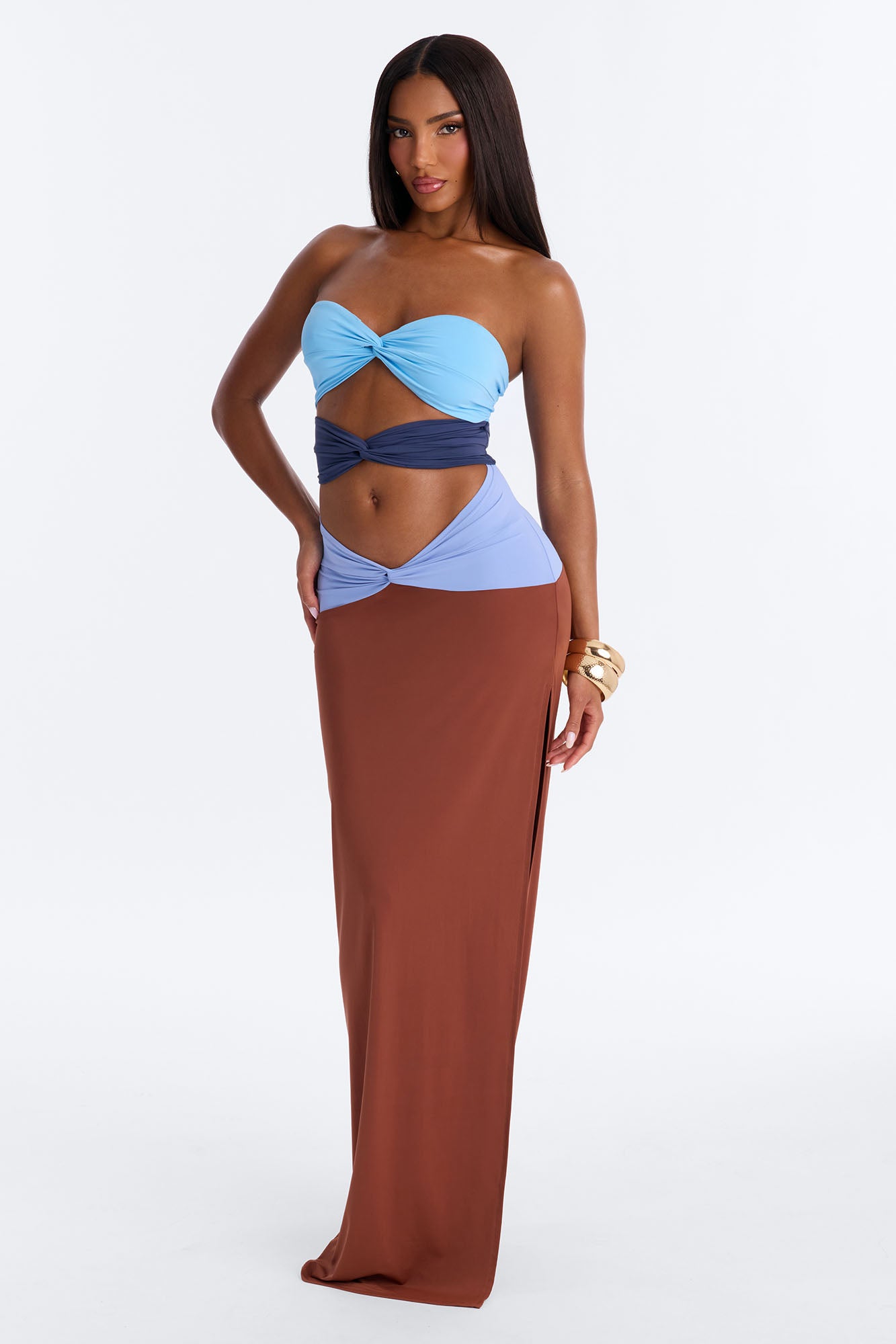 Next Level Cut Out Maxi Dress - Blue/combo