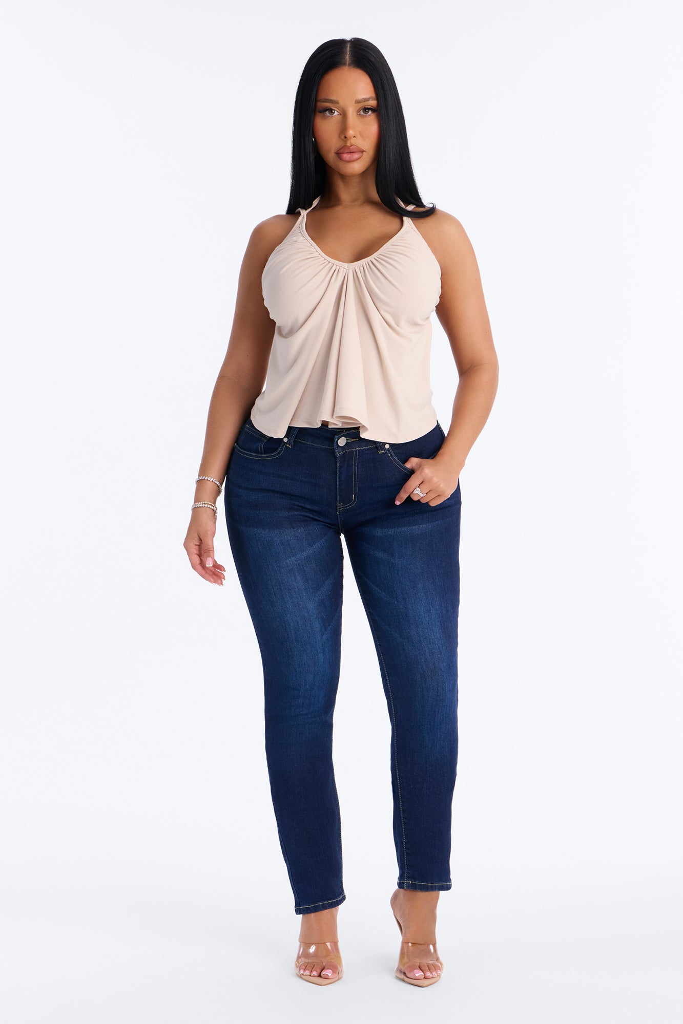 Meet Me at Noon Ruched Halter Top - Natural