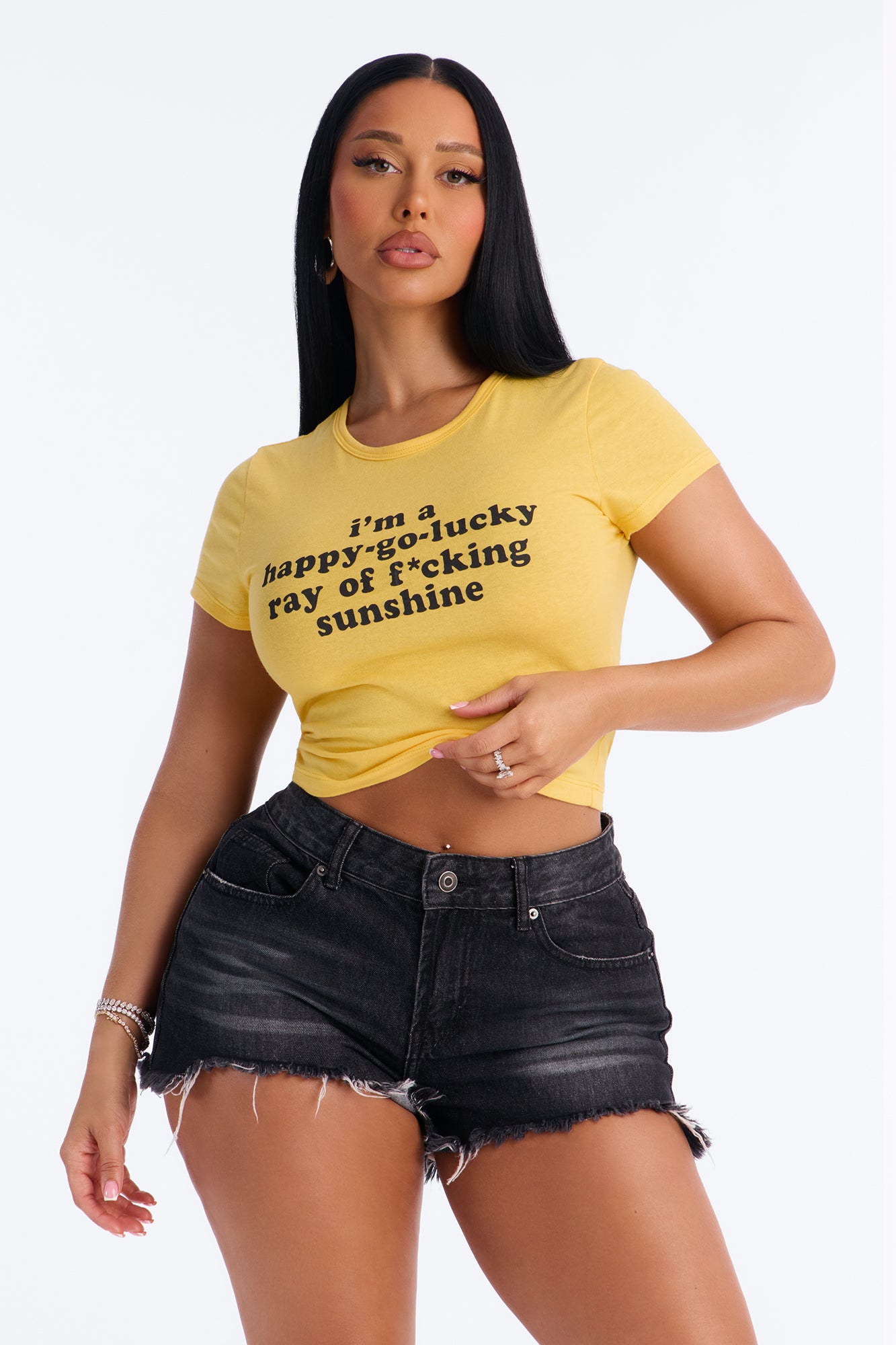 I Am Sunshine Cropped Baby Tee - Yellow