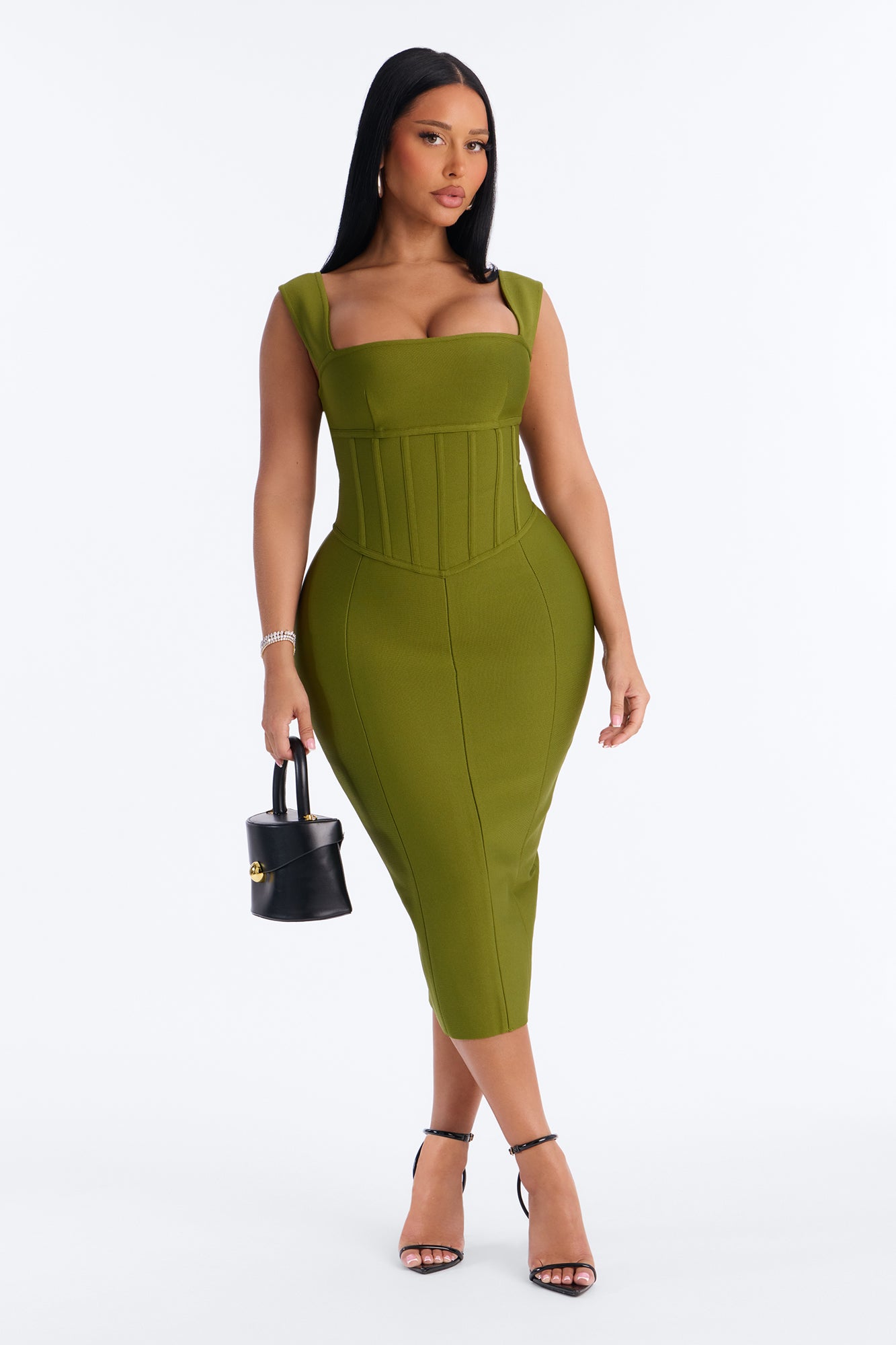 Isabella Corset Bandage Midi Dress - Olive